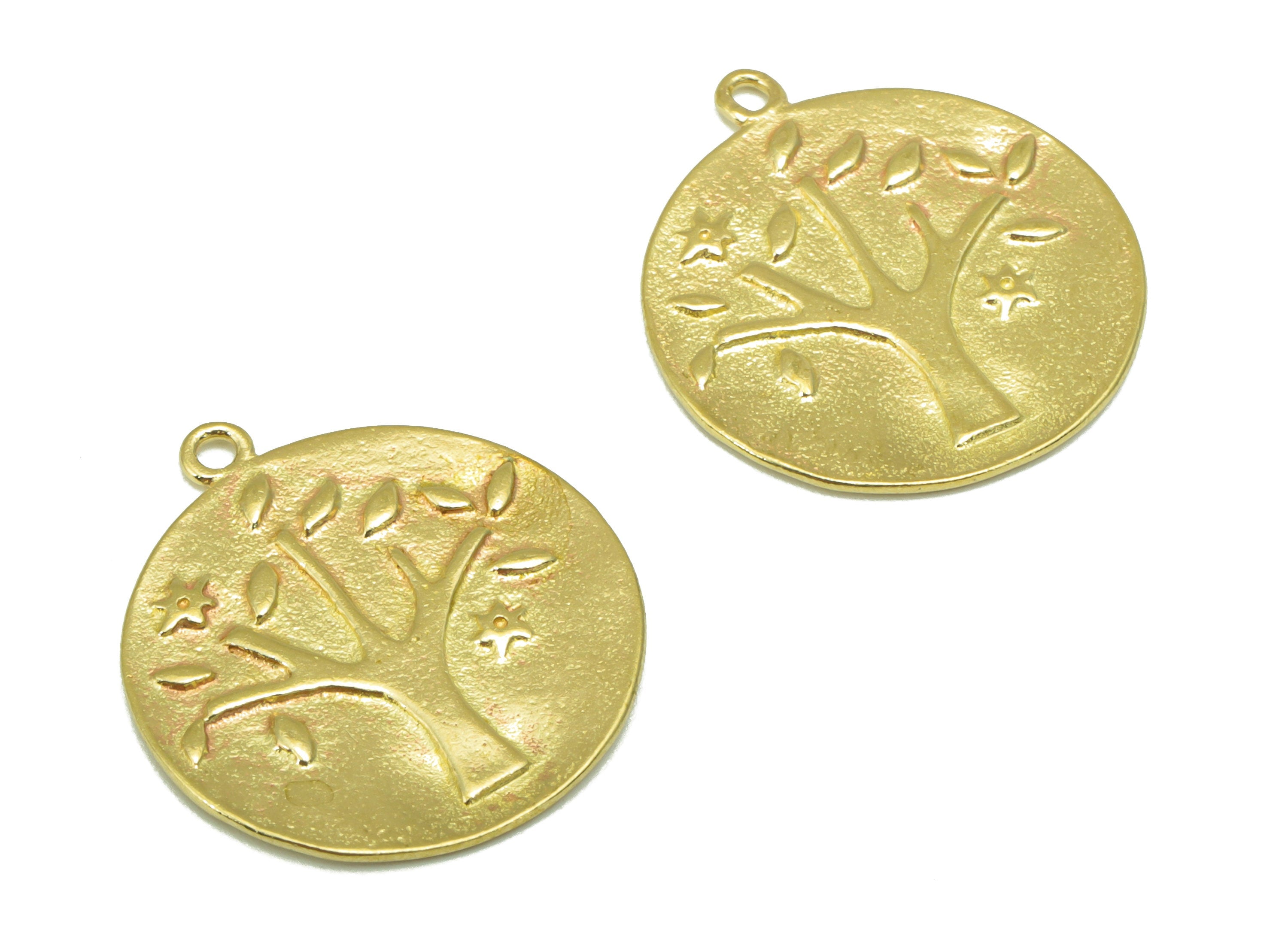 Brass Round Earring - Raw Brass Tree Of life Pendant - Botanical Charm - Earring Charm -Jewelry Supplies - 22 x 20 x 1mm--PP8509 - DOMEDBAZAAR