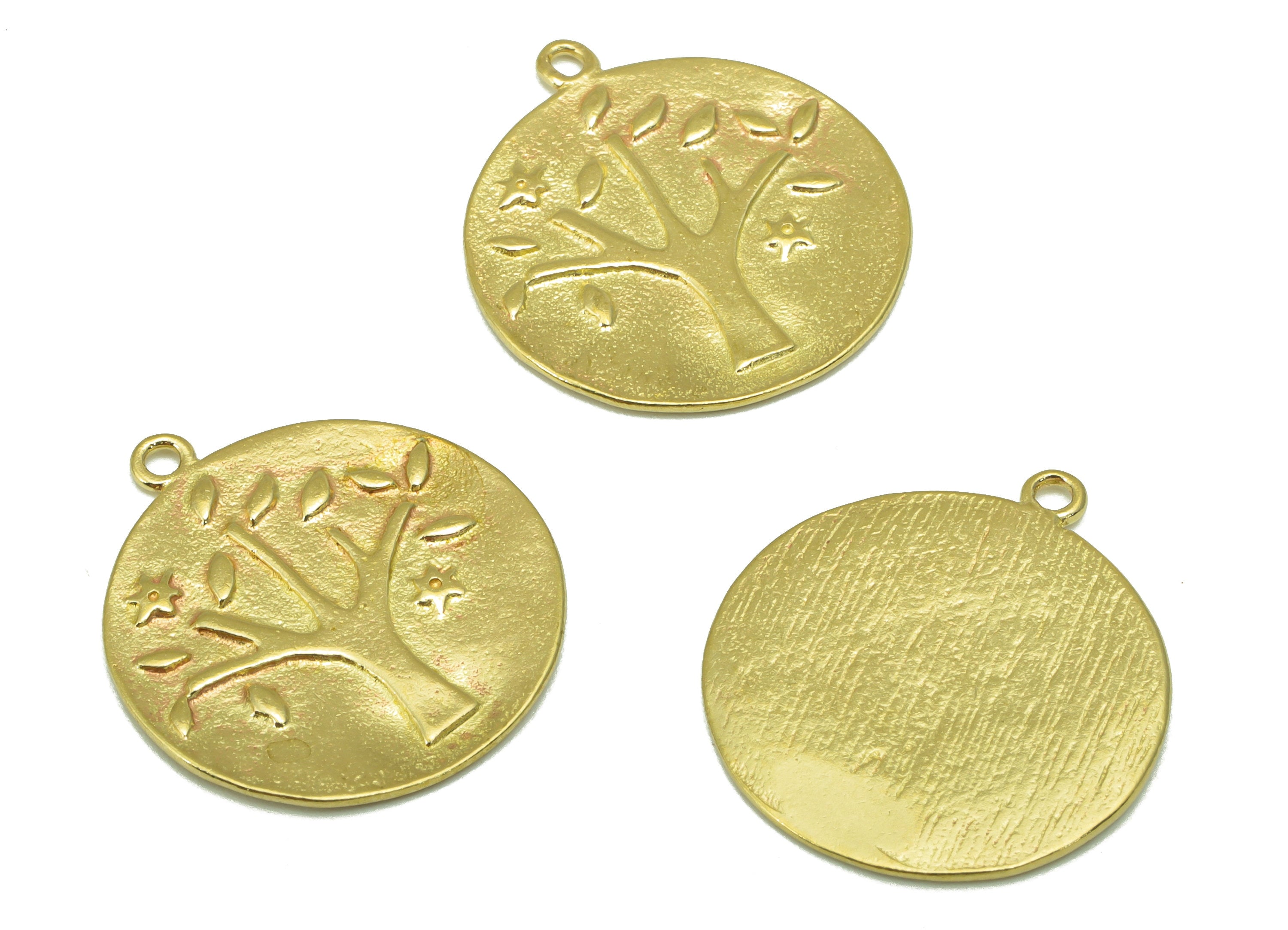 Brass Round Earring - Raw Brass Tree Of life Pendant - Botanical Charm - Earring Charm -Jewelry Supplies - 22 x 20 x 1mm--PP8509 - DOMEDBAZAAR