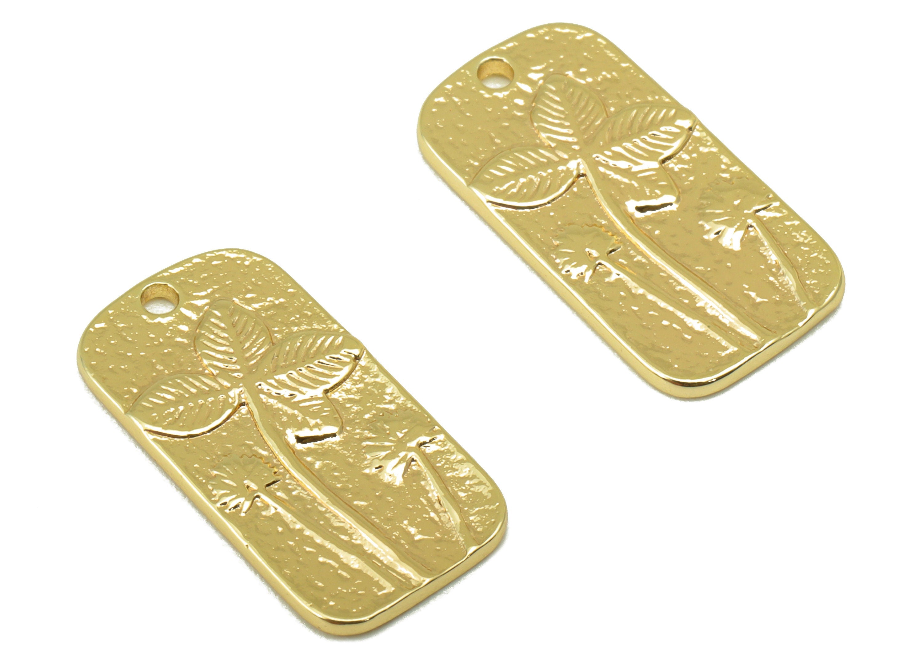 Brass Flower Charm - Brass Leaf Earring Charm - Oval Rectangle Earring Charm - For Necklace - 18K Real Gold Plated - 18x9.33x1.29mm-RGP6314 - DOMEDBAZAAR