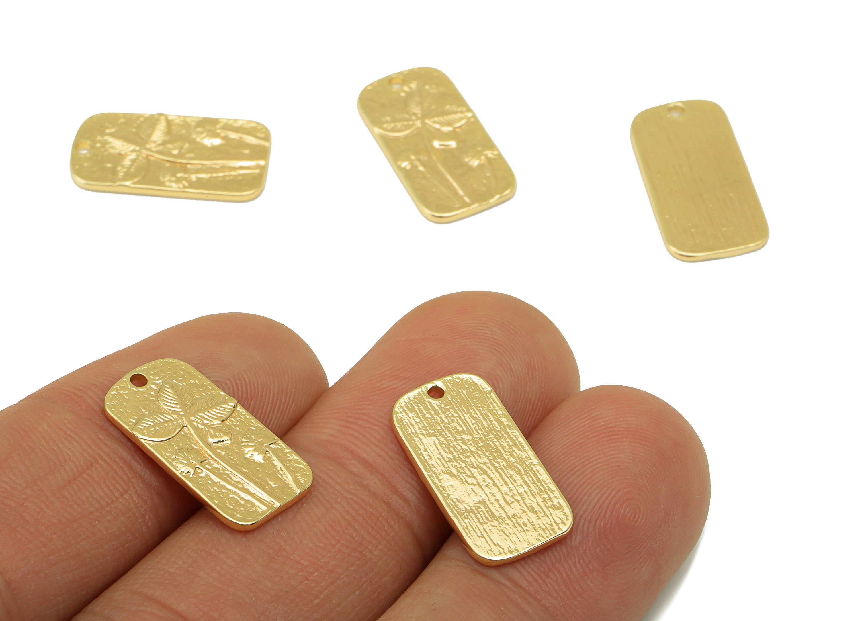 Brass Flower Charm - Brass Leaf Earring Charm - Oval Rectangle Earring Charm - For Necklace - 18K Real Gold Plated - 18x9.33x1.29mm-RGP6314 - DOMEDBAZAAR