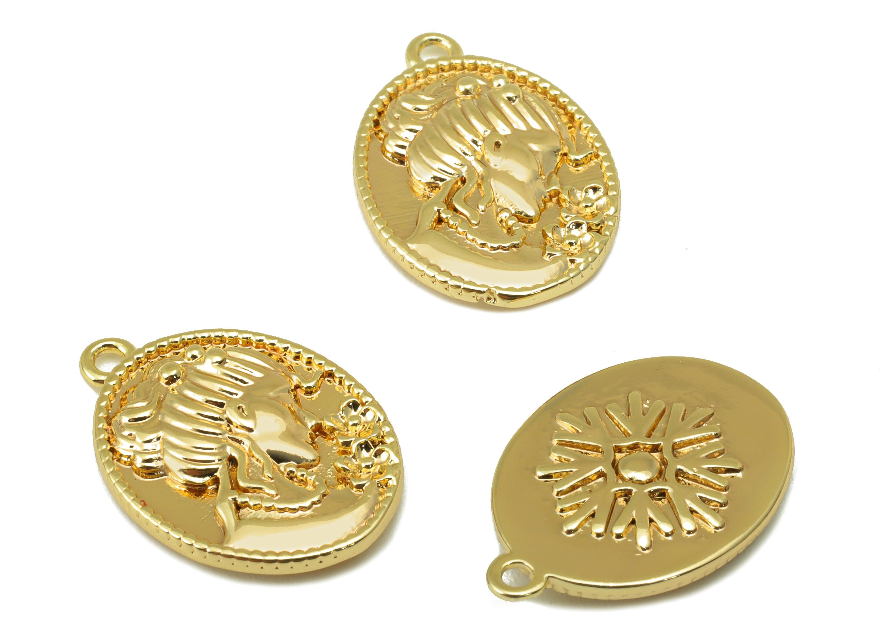 Brass Ellipse Charm - Brass Flower Earring Charm - Portrait Oval Frame Gold Charm - For Necklace - 18K Real Gold Plated -18x12x3mm-RGP6317 - DOMEDBAZAAR