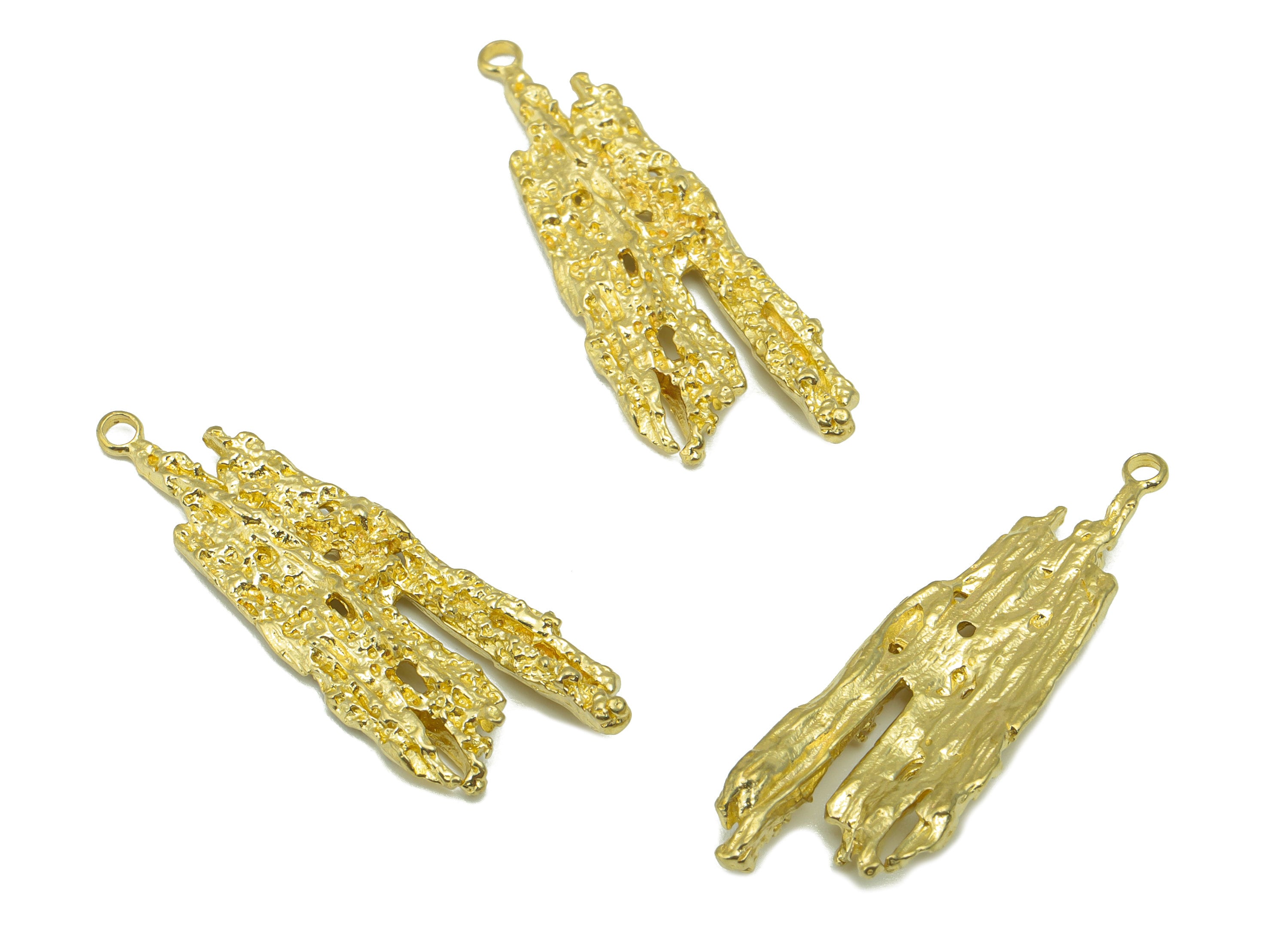Brass  Tree Bark  Earring - Raw Brass Tree Bark Pendant - Cliff Charm- Earring Pendant --Jewelry Supplies - 36x 11x 3.6mm--PP8505 - DOMEDBAZAAR