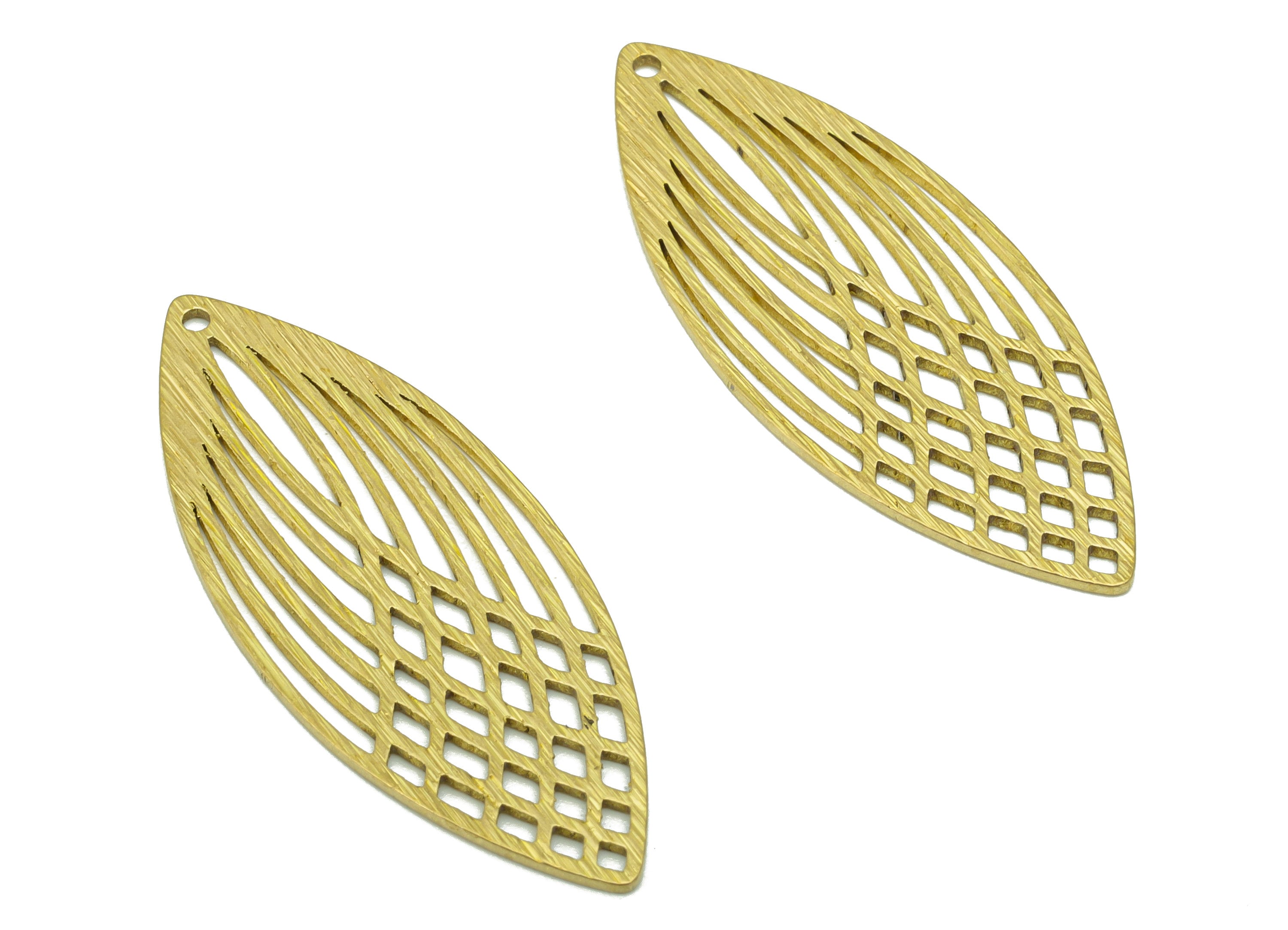 Brass Marquise  Charm - Raw Brass Textured Charm - Wing Pendant - Earring Charm -Jewelry Supplies -39 x 15 x0.78mm -PP8395 - DOMEDBAZAAR