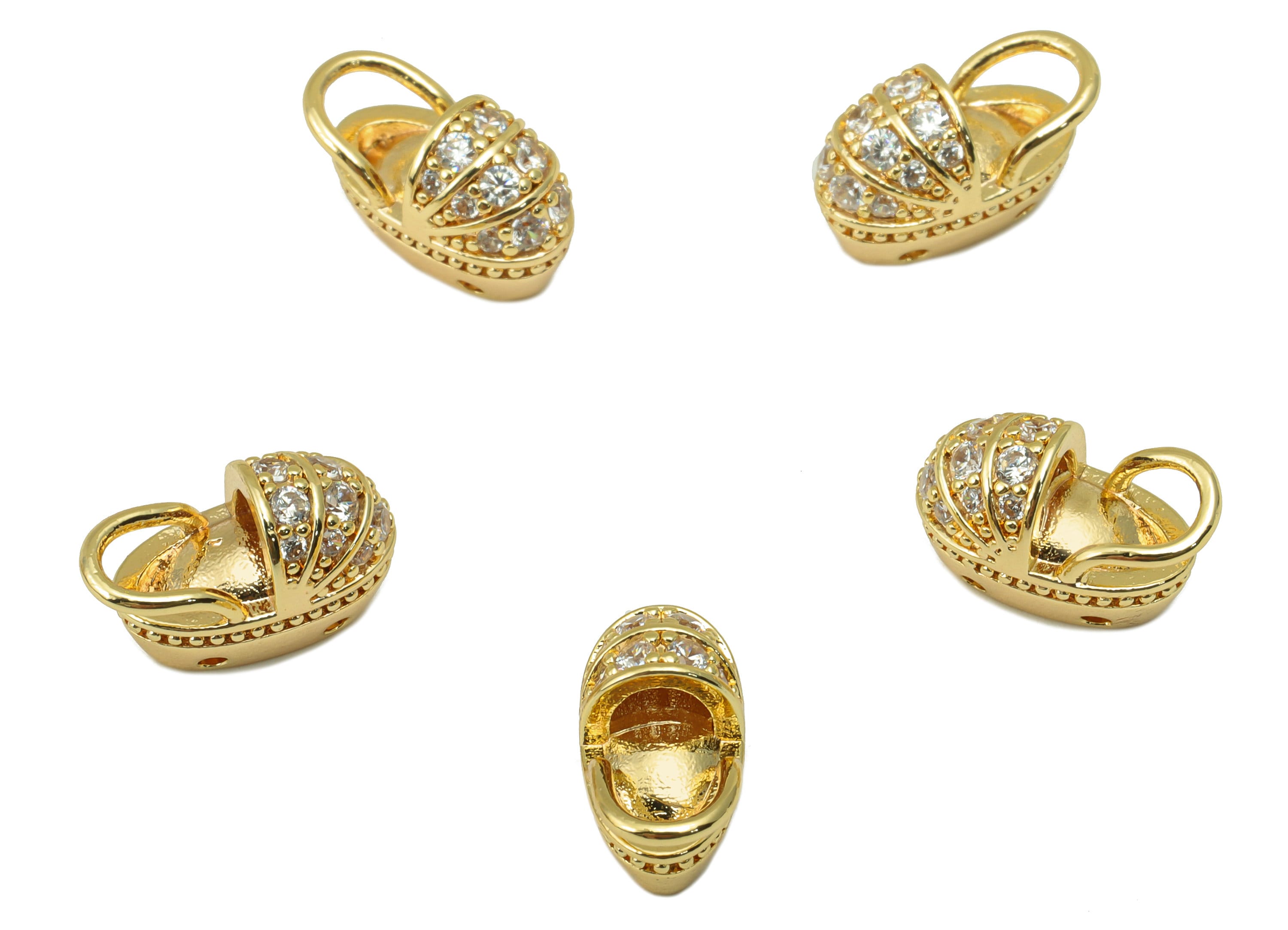 Brass CZ Clog Charm - Gold Clog Bracelet Charm -Cubic Zirconia - For Necklace - For Bracelet- 18K Real Gold Plated - 14x 9x 2.31mm- RGP6347 - DOMEDBAZAAR