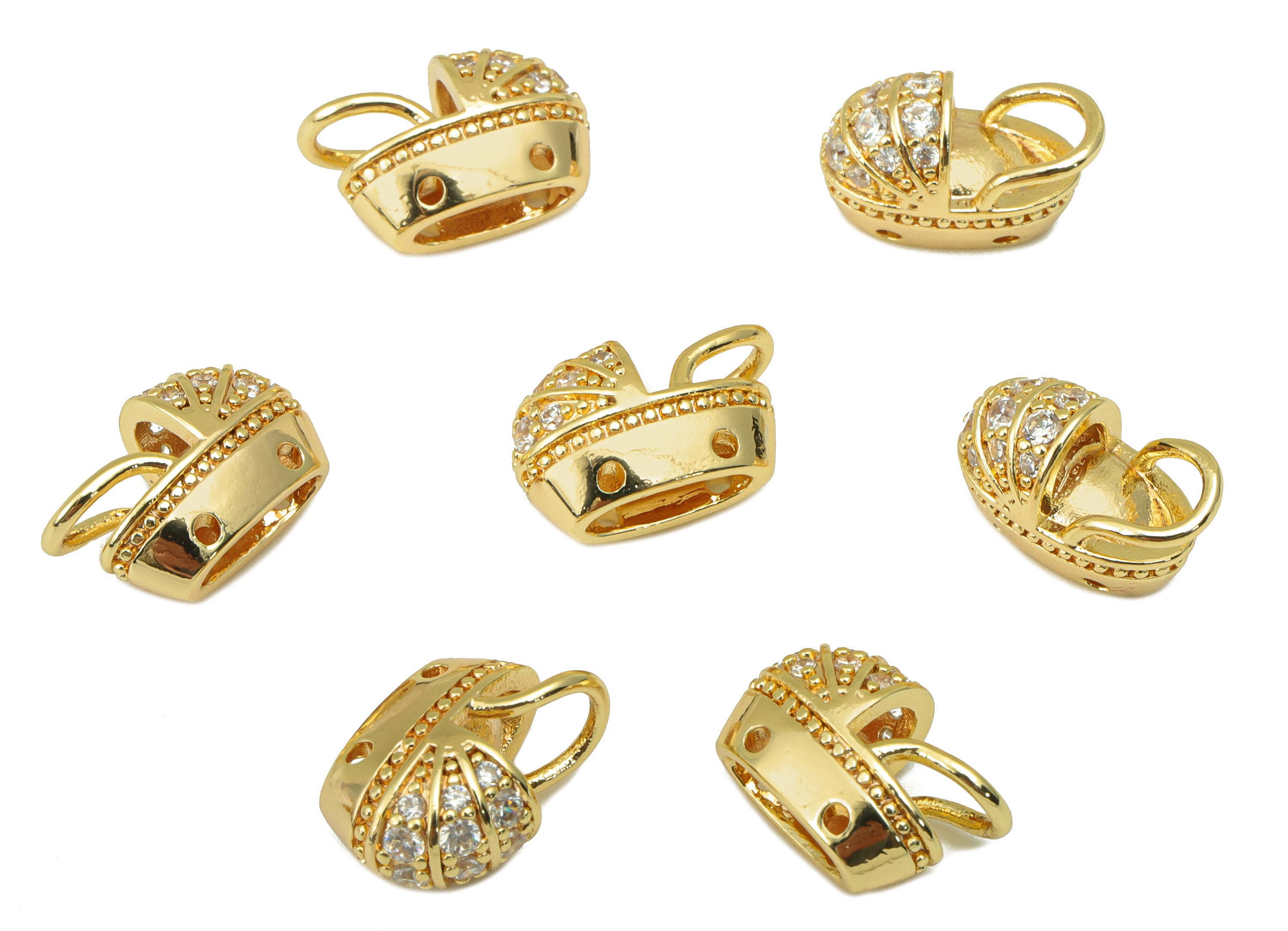 Brass CZ Clog Charm - Gold Clog Bracelet Charm -Cubic Zirconia - For Necklace - For Bracelet- 18K Real Gold Plated - 14x 9x 2.31mm- RGP6347 - DOMEDBAZAAR