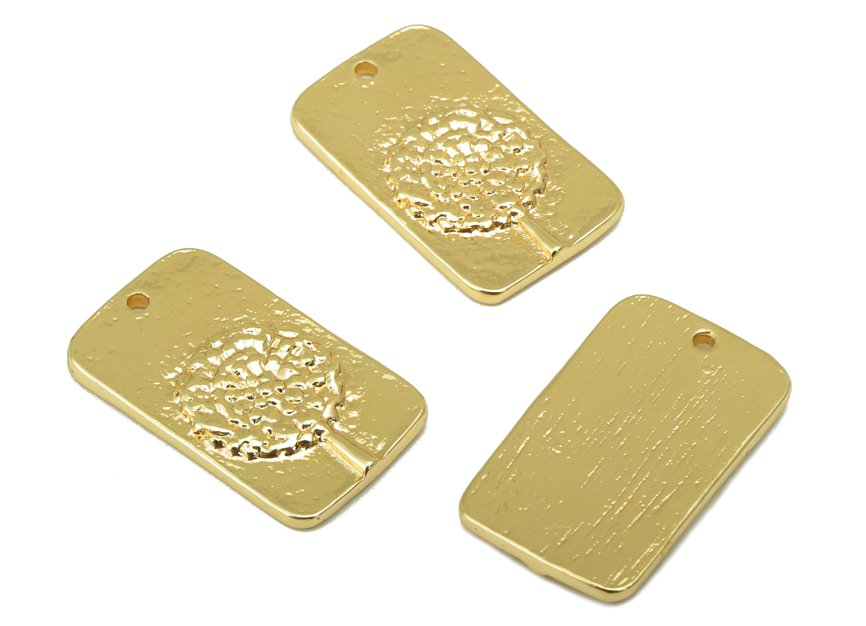 Brass Flower Charm - Brass Hammered Dandelion Charm - Textured Botanical Earring- For Necklace -18K Real Gold Plated-20x12x 1.73mm- RGP6363 - DOMEDBAZAAR