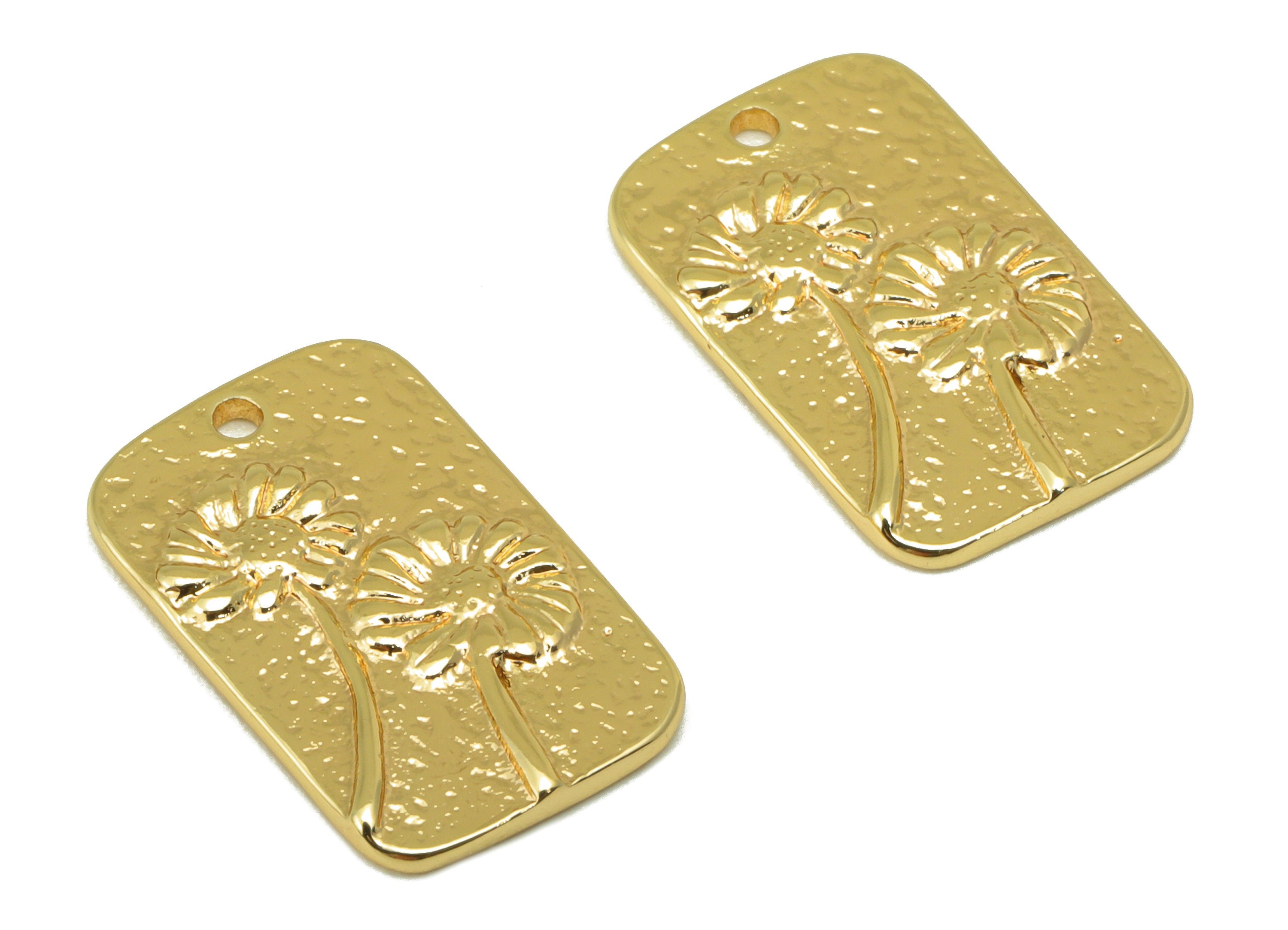 Brass Flower Charm - Brass Diasy Earring Charm - Hammered Botanical Earring - For Necklace - 18K Real Gold Plated - 17x11x1mm - RGP6365 - DOMEDBAZAAR