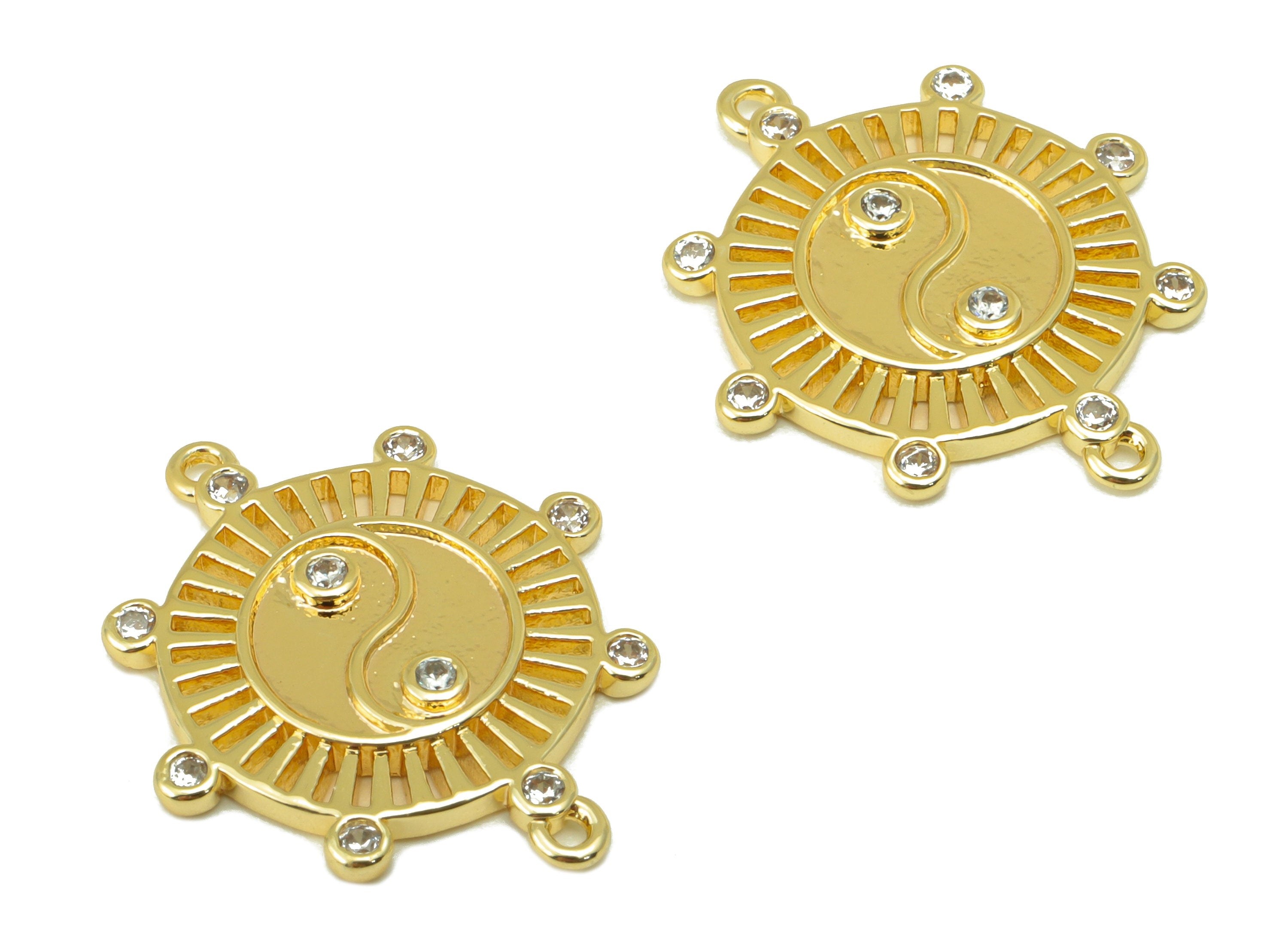 Brass yin yang Earring - Brass Gold yin yang Connector - Cubic Zircon -CZ Bracelet Charm - 18K Real Gold Plated - 22.47x19x2.17mm - RGP6366 - DOMEDBAZAAR