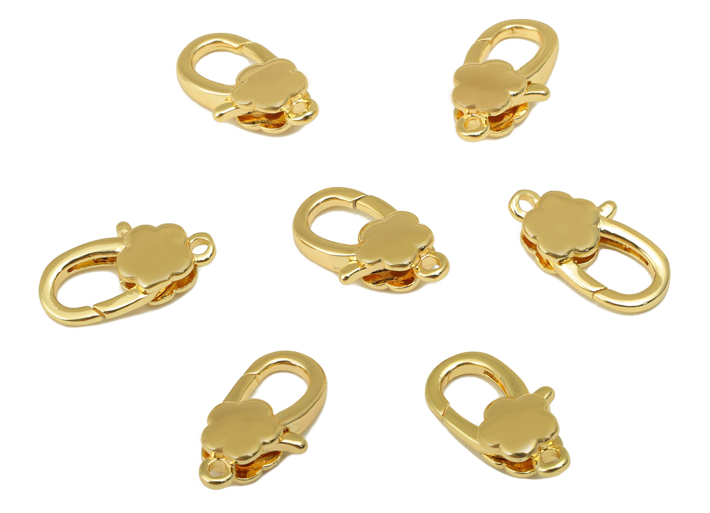 Brass Lobster Clasp - Brass Rose Dot Clasp -Gold Flower Clasp - For Necklace - For Bracelet- 18K Real Gold Plated - 14.27x7.8x3.6mm- RGP6384 - DOMEDBAZAAR