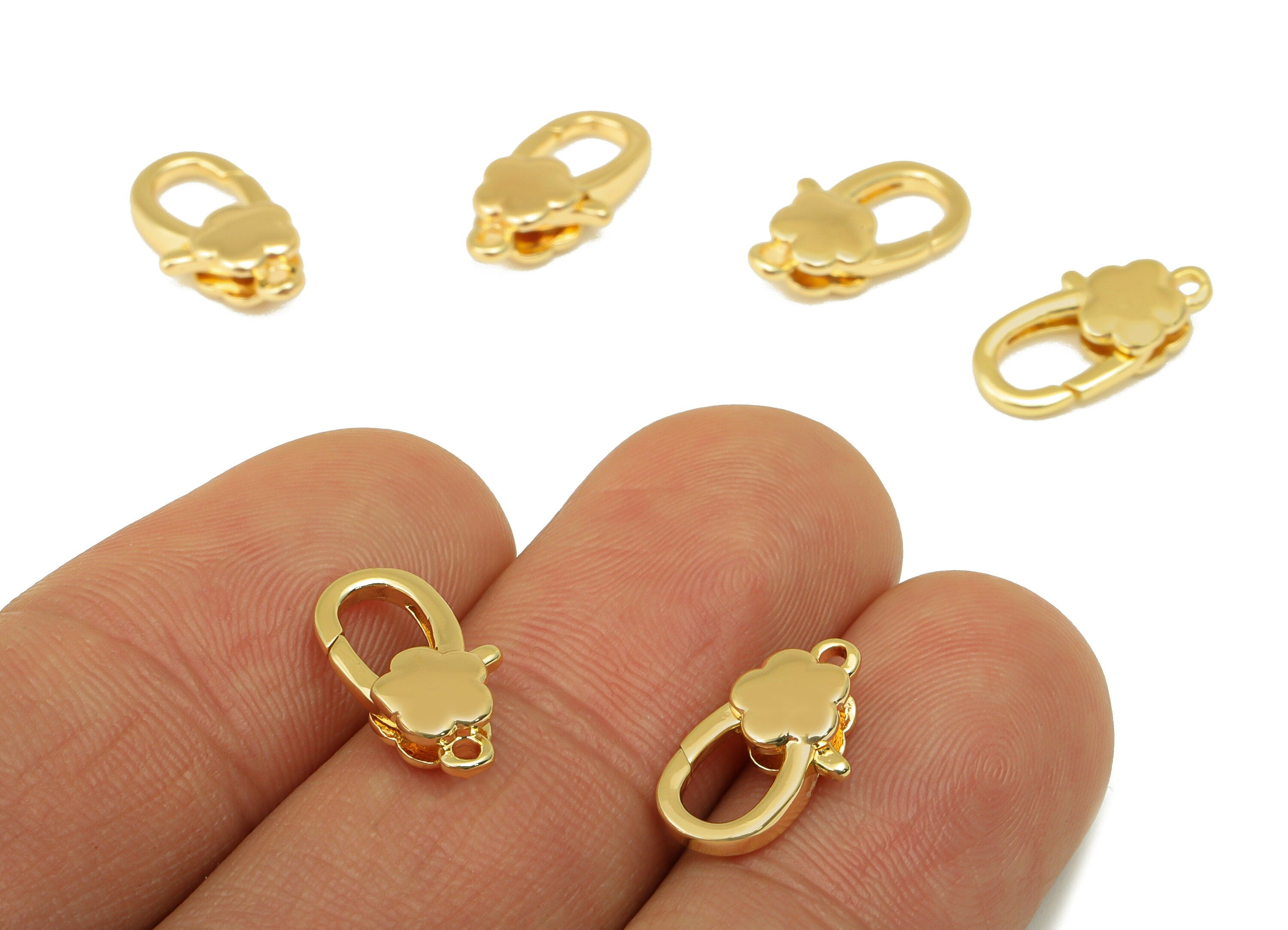 Brass Lobster Clasp - Brass Rose Dot Clasp -Gold Flower Clasp - For Necklace - For Bracelet- 18K Real Gold Plated - 14.27x7.8x3.6mm- RGP6384 - DOMEDBAZAAR