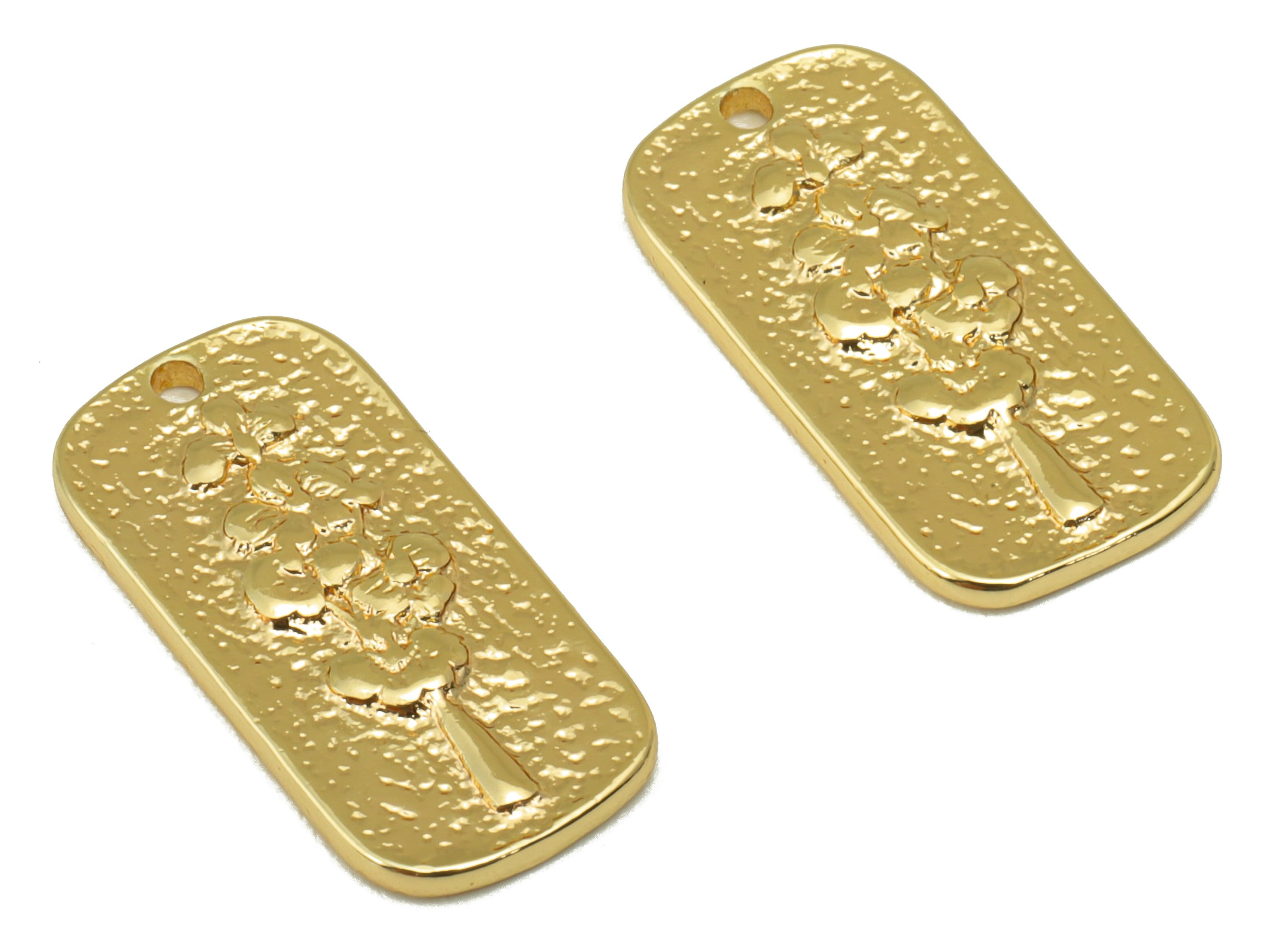 Brass Oval Rectangle Earring - Brass Lavender Charm - Hammered Flower Pendant - For Necklace -18k Real Gold Plated- 19x9x1.44mm - RGP6395 - DOMEDBAZAAR