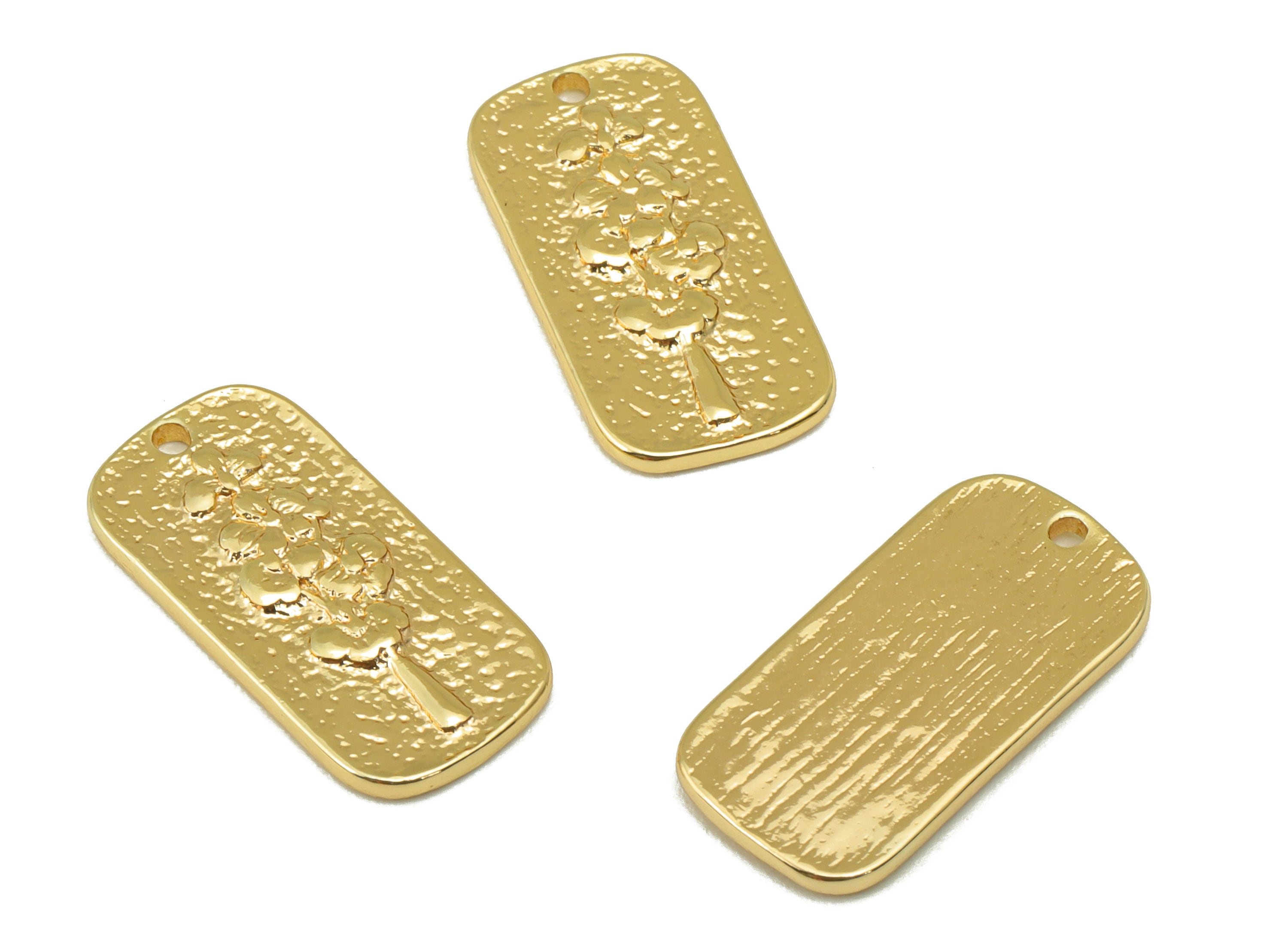 Brass Oval Rectangle Earring - Brass Lavender Charm - Hammered Flower Pendant - For Necklace -18k Real Gold Plated- 19x9x1.44mm - RGP6395 - DOMEDBAZAAR