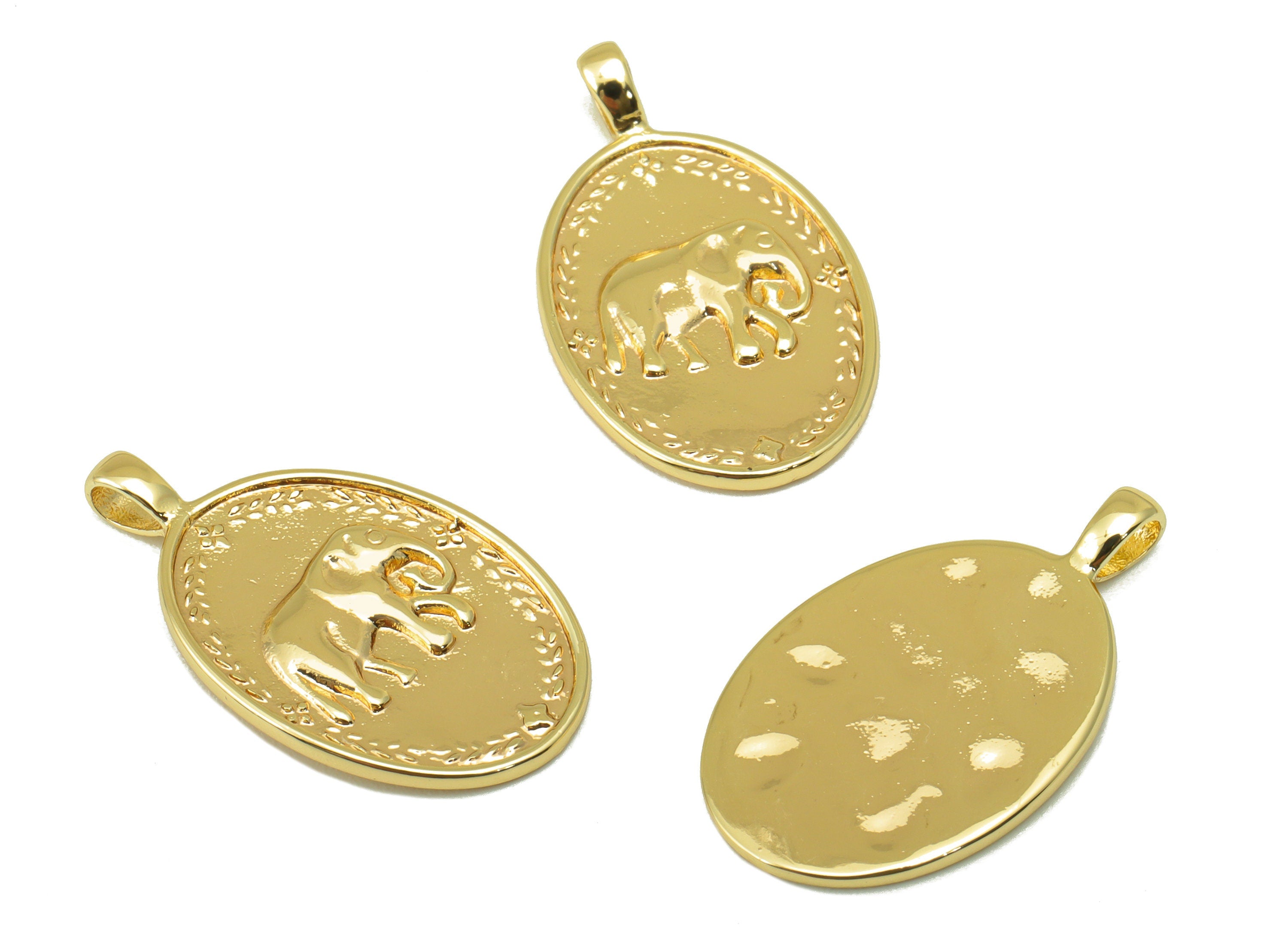 Brass Ellipse Earring - Elephant Frame Oval Pendant - Vintage Lace Looking Charm - For Necklace -18k Real Gold Plated- 23x14x1.3mm - RGP6397 - DOMEDBAZAAR