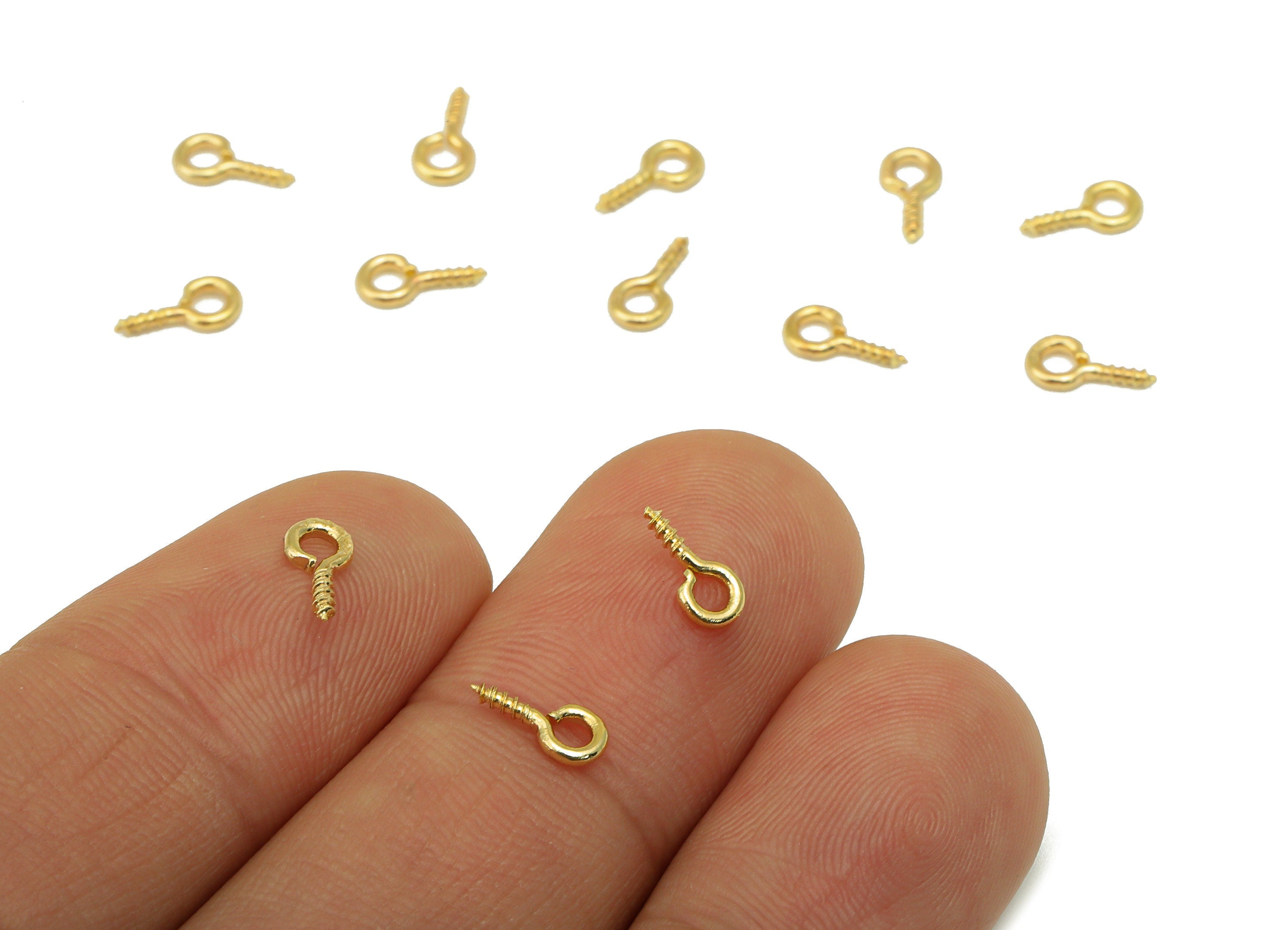 Brass Screw Eye Bails - Brass Eye Screw Charm -Mini Eye Pin Hook Charm -Jewelry Supplies - 18k Real Gold Plated - 7.9x3.88x 1.02mm - RGP6334 - DOMEDBAZAAR