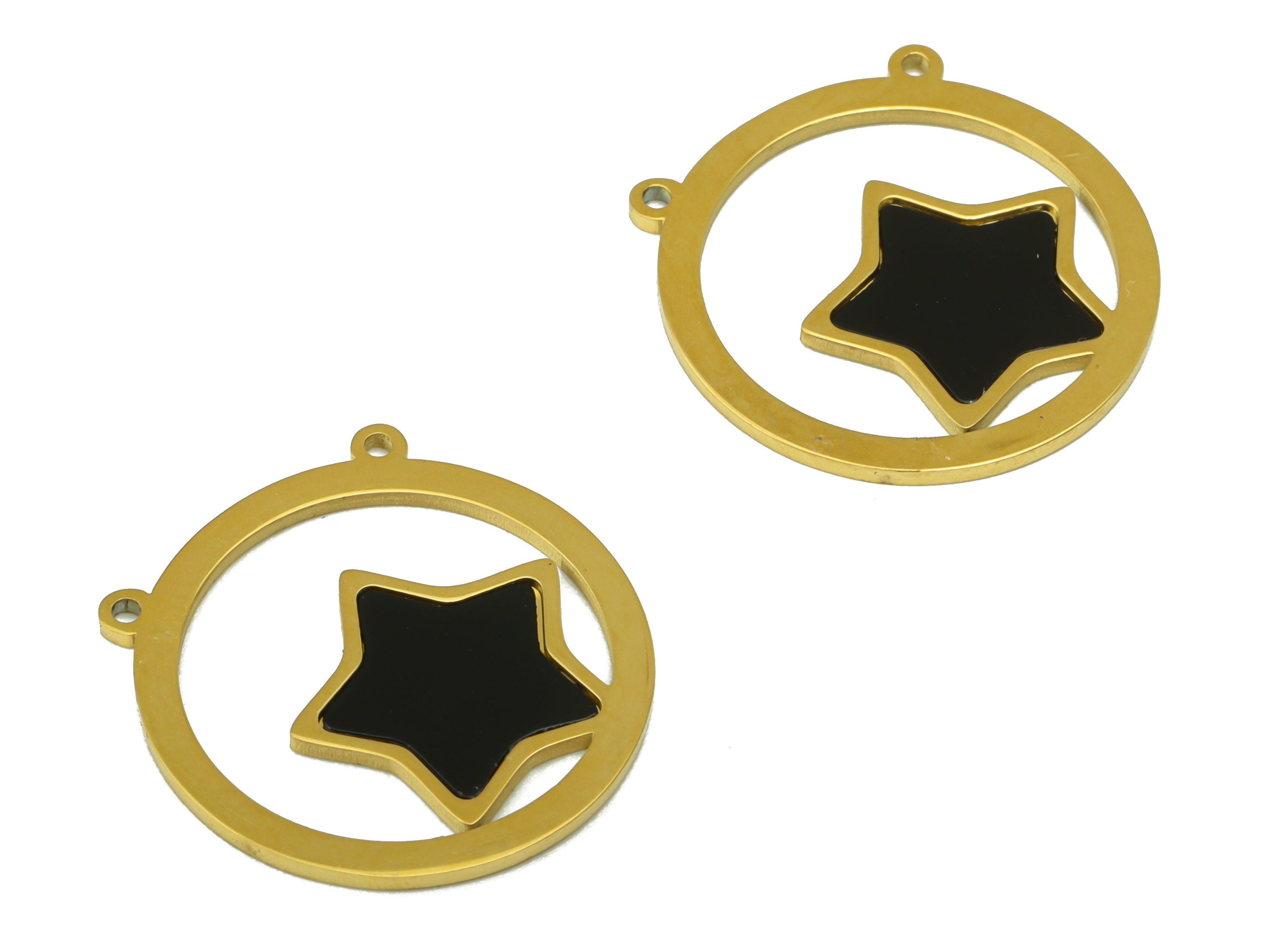 Stainless Steel Star Connector - Black Enamel Pendant - Stainless Steel- For Necklace - 18k Real Gold Plated - 18.02x17.92x 0.8mm- RGP6426 - DOMEDBAZAAR
