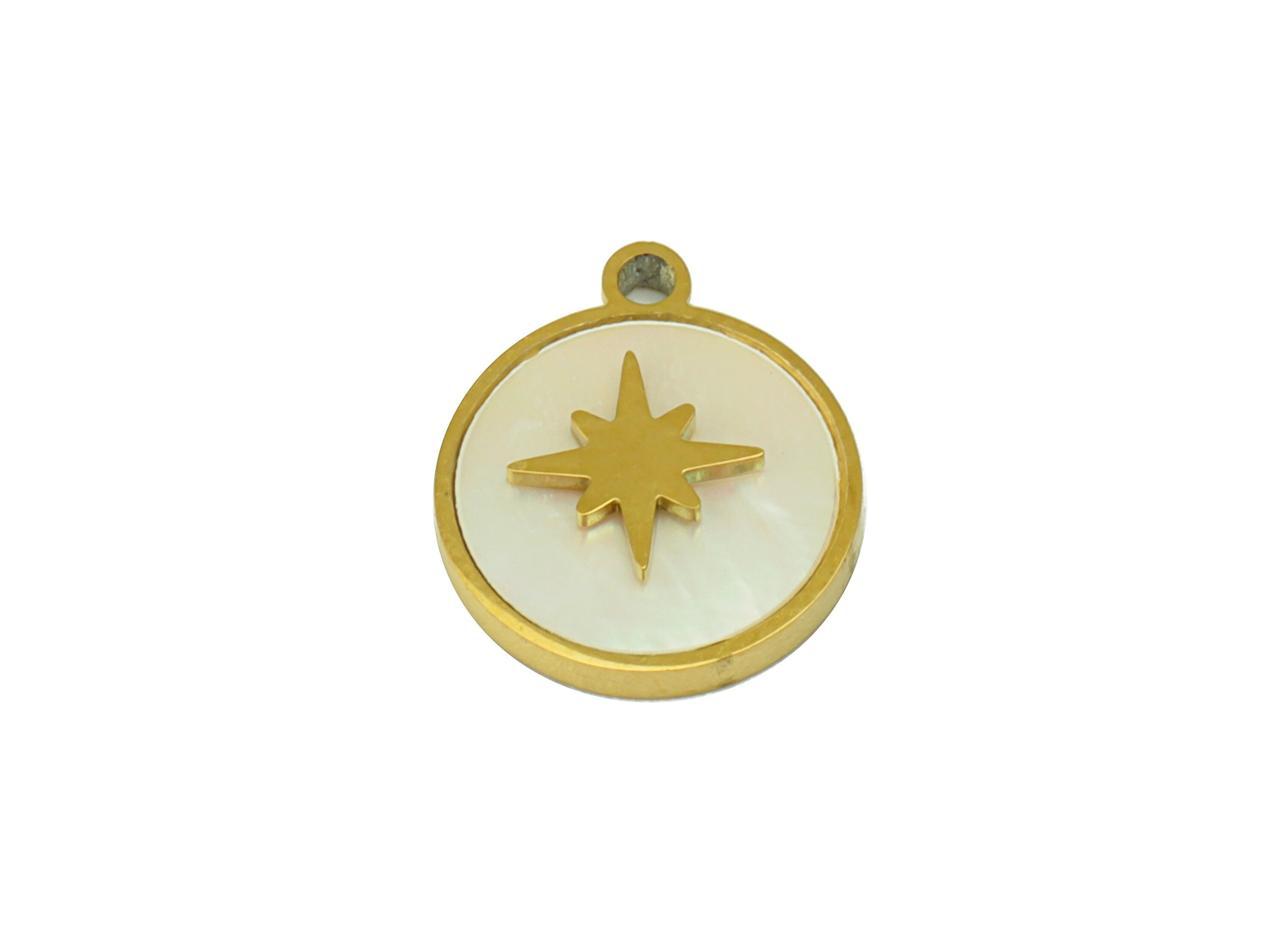 Stainless Steel shell Charm - Round North Star Earring Charm - Shell Pendant - For Necklace - 18K Real Gold Plated - 12x10x1.92mm- RGP6428 - DOMEDBAZAAR