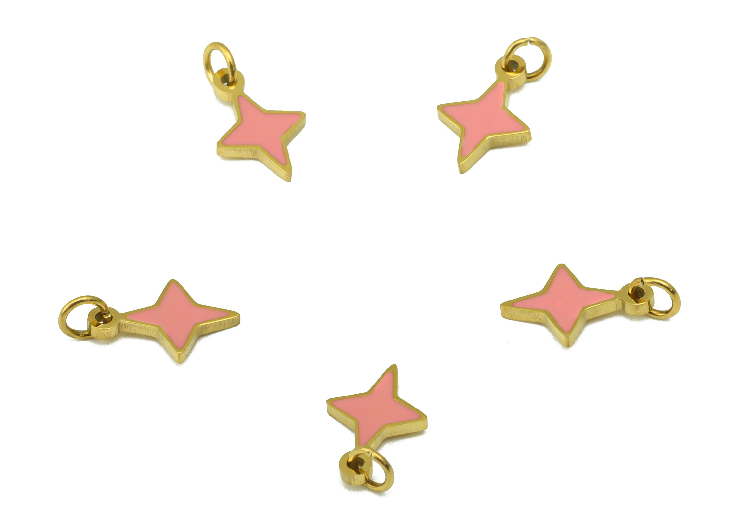 Stainless Steel Star Earring Charm - Pink Enamel Pendant - Star Bracelet Charm - For Necklace - 18k Real Gold Plated - 10.6x5.9x1mm- RGP6431 - DOMEDBAZAAR