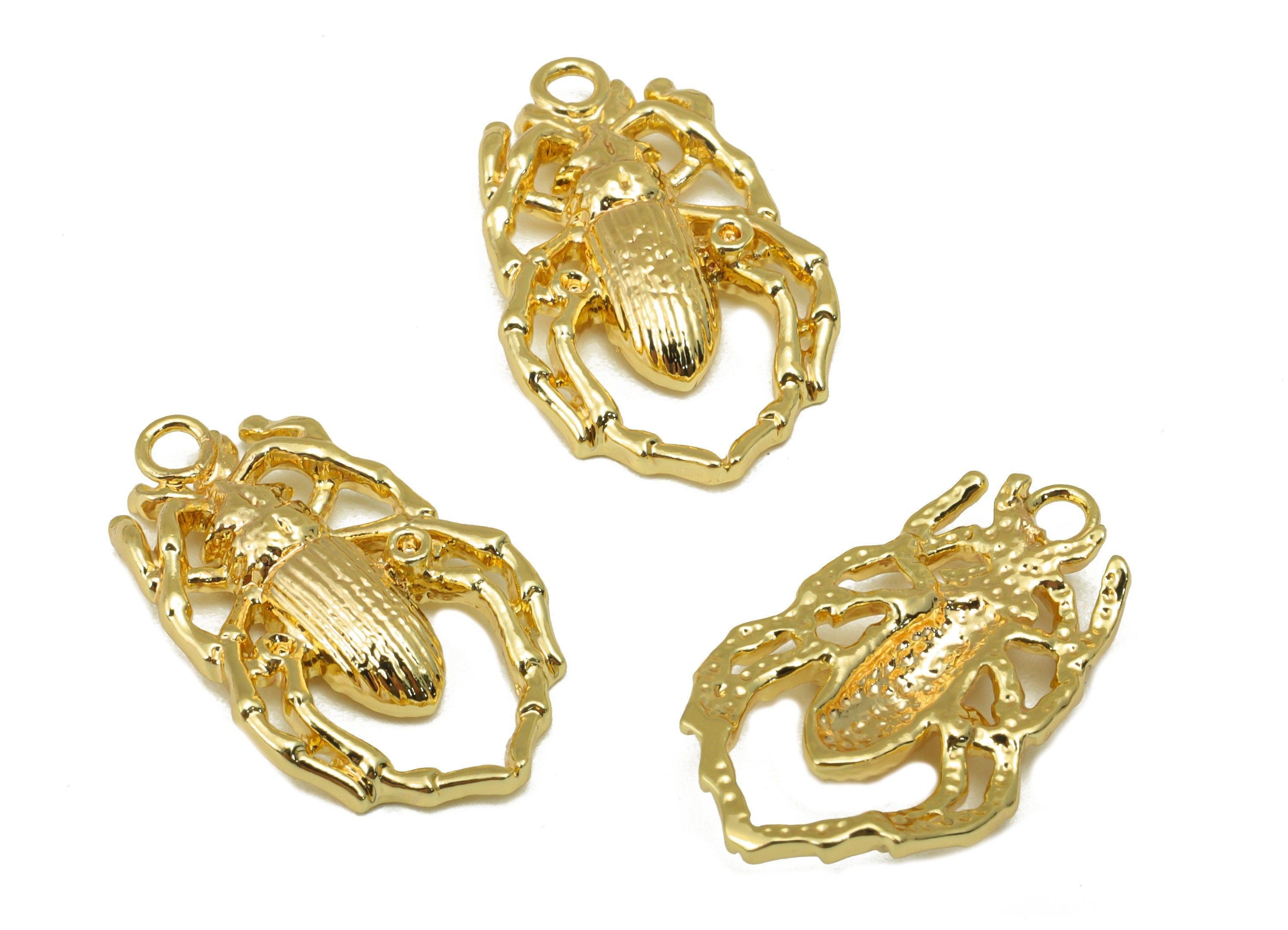 Brass Spider Earring Charm - Brass Insect Charm - Textured Animal Pendant - For Necklace - 18k Real Gold Plated - 22x 13.57x 3.06mm- RGP6449 - DOMEDBAZAAR