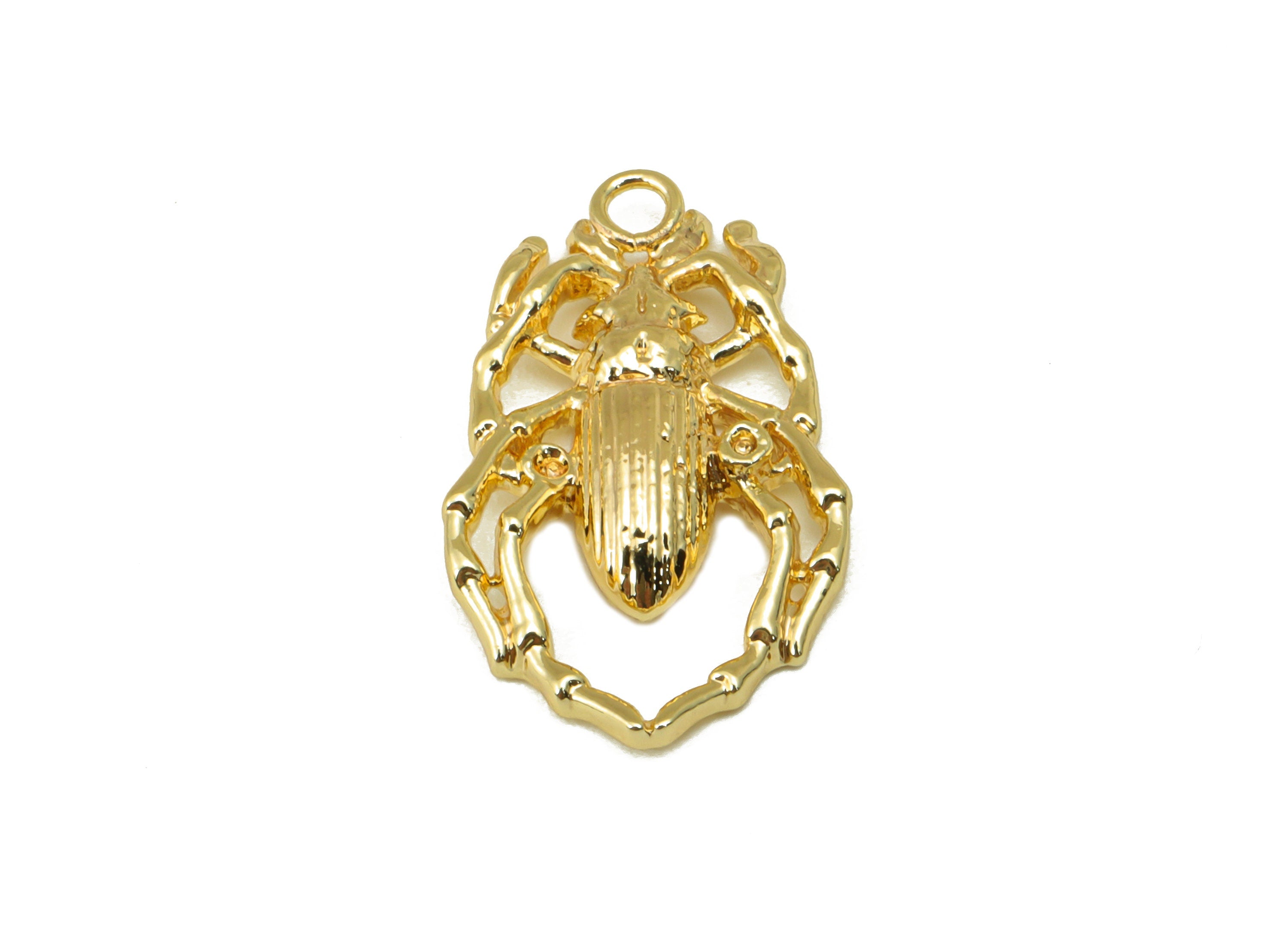 Brass Spider Earring Charm - Brass Insect Charm - Textured Animal Pendant - For Necklace - 18k Real Gold Plated - 22x 13.57x 3.06mm- RGP6449 - DOMEDBAZAAR