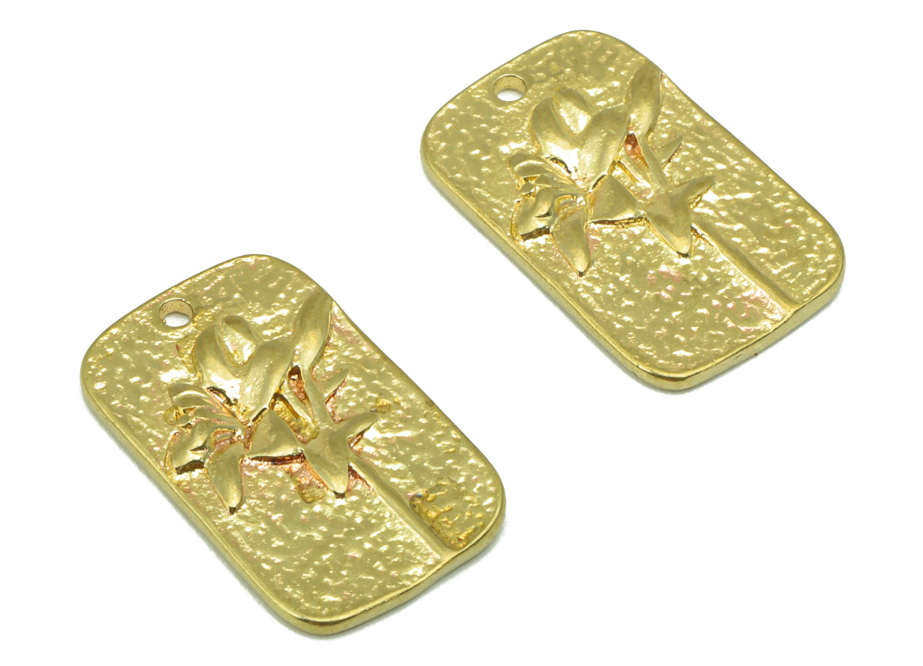 Brass Oval Rectangle-Raw Brass Hammered -Botanical Charm-Flower Charm-lily Pendant -Earring Charm -Jewelry Supplies - 18 x 11x 1.55mm-PP8510 - DOMEDBAZAAR