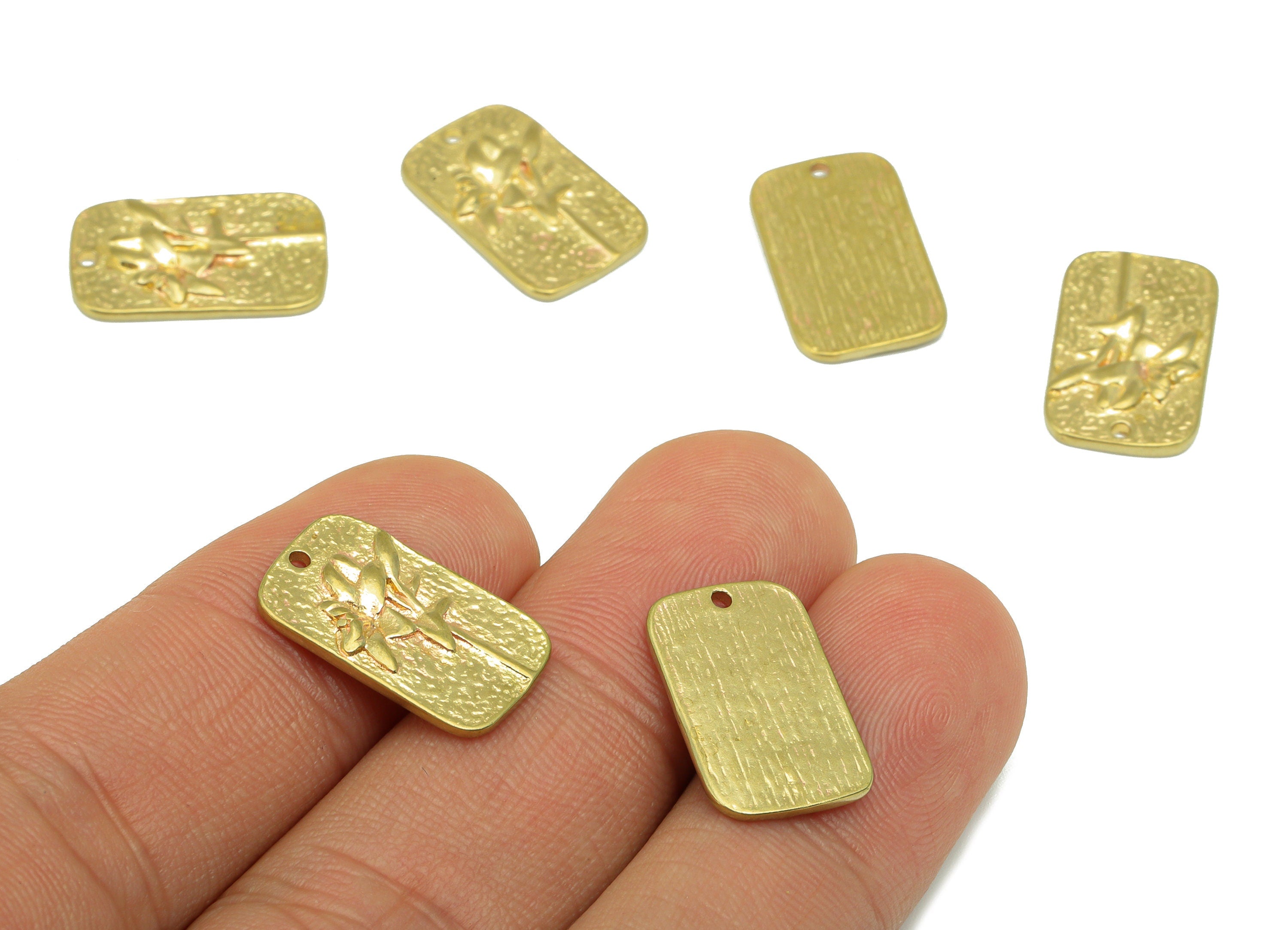 Brass Oval Rectangle-Raw Brass Hammered -Botanical Charm-Flower Charm-lily Pendant -Earring Charm -Jewelry Supplies - 18 x 11x 1.55mm-PP8510 - DOMEDBAZAAR