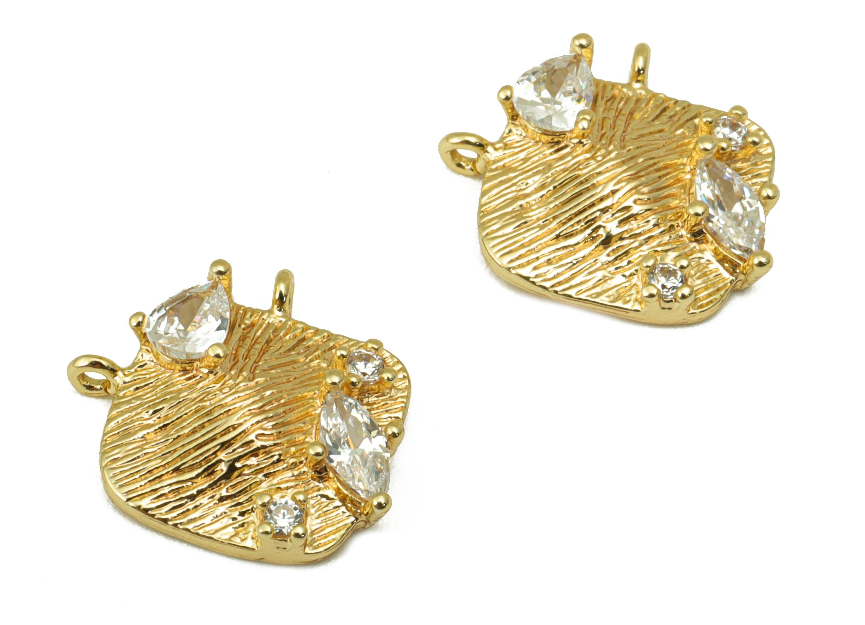 Brass Square Earring - Brass Cubic Zirconia Teardrop Charm - CZ Textured Marquies Pendant - 18k Real Gold Plated - 12.69x12x3.08mm- RGP64641 - DOMEDBAZAAR