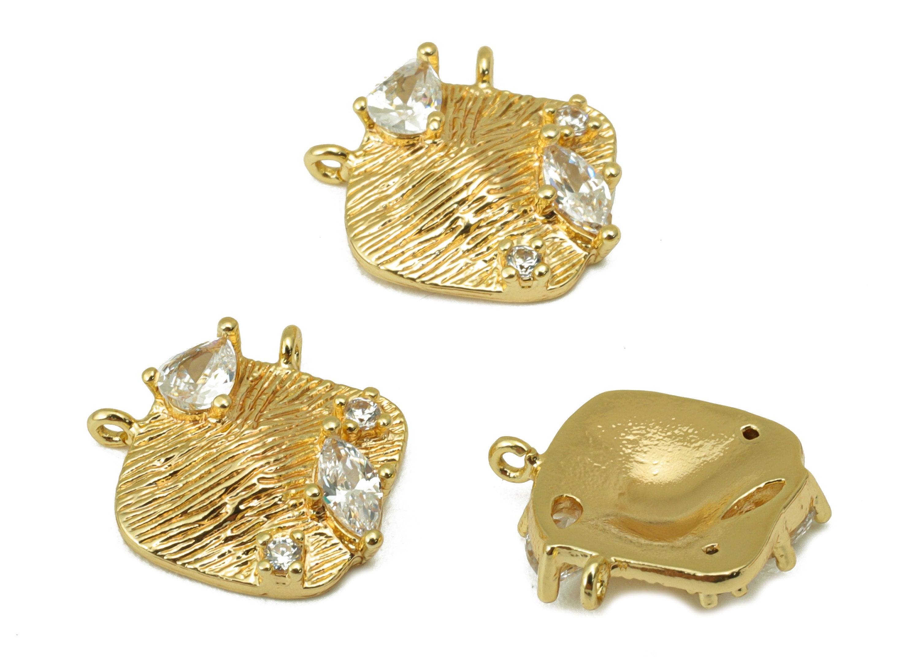 Brass Square Earring - Brass Cubic Zirconia Teardrop Charm - CZ Textured Marquies Pendant - 18k Real Gold Plated - 12.69x12x3.08mm- RGP64641 - DOMEDBAZAAR