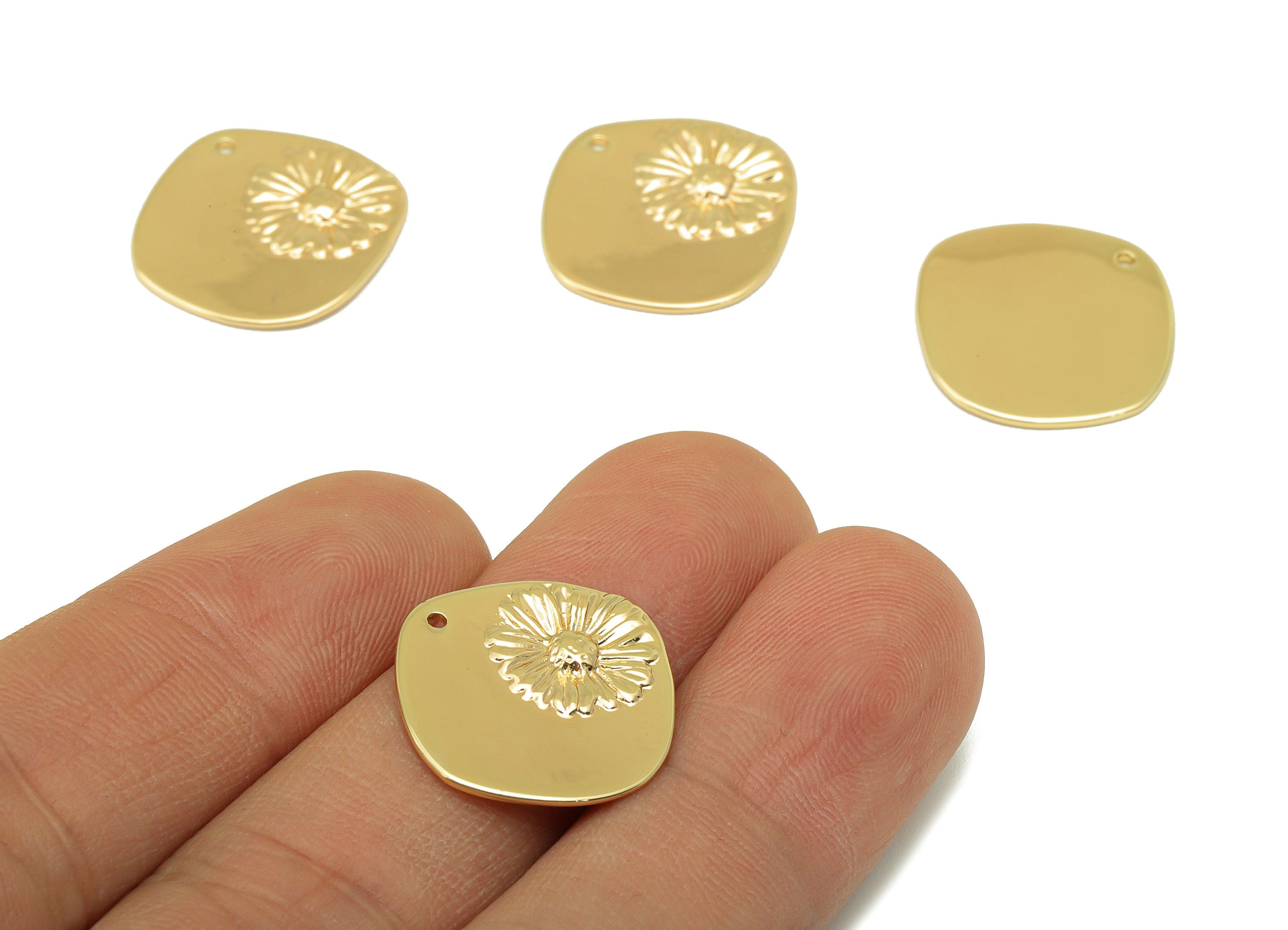 Brass Square Earring - Brass Daisy Charm - Gold Flower Pendant -For Necklace - 18k Real Gold Plated -19.04 x 19.74 x 1.4mm- RGP6467 - DOMEDBAZAAR