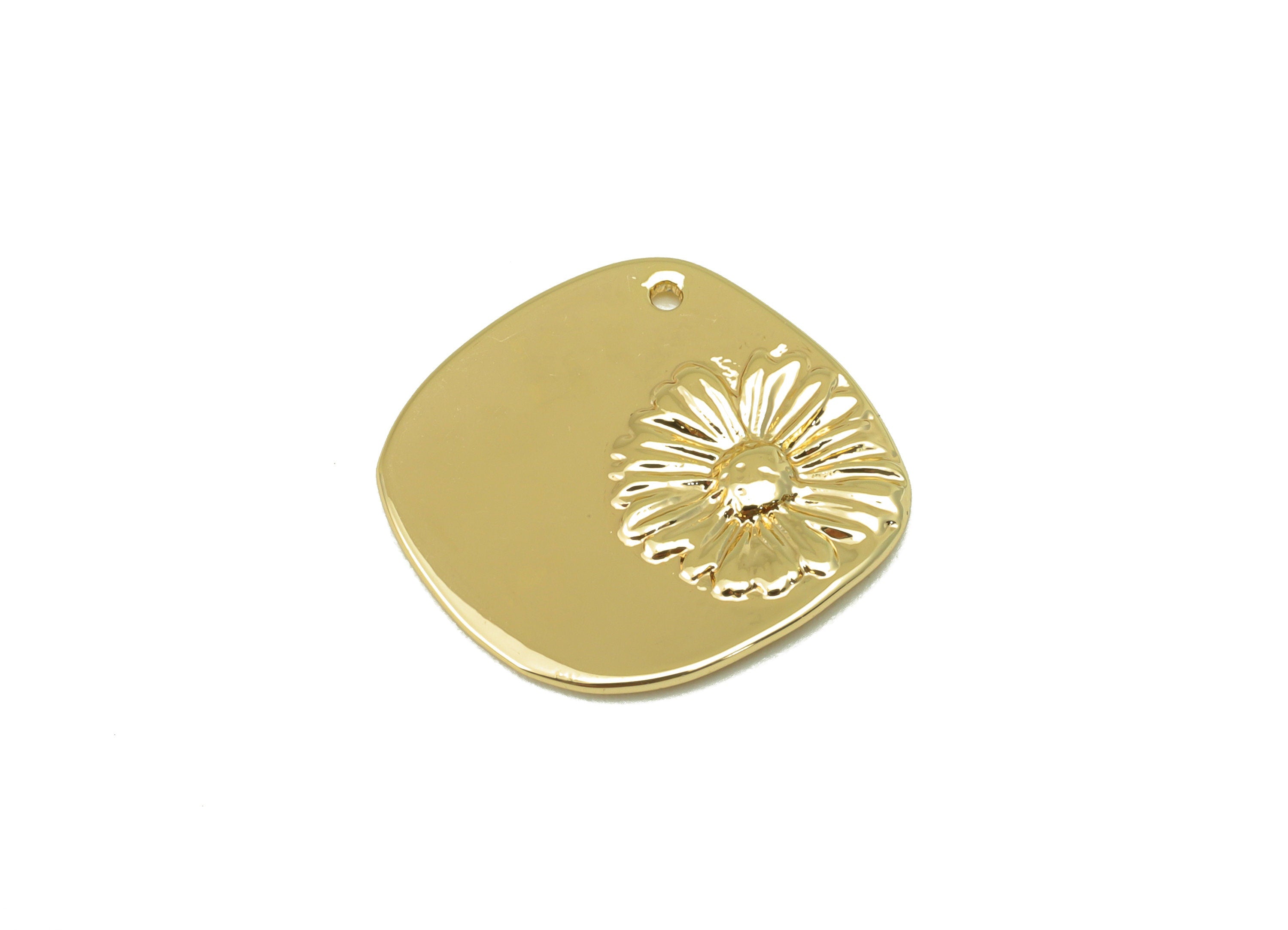 Brass Square Earring - Brass Daisy Charm - Gold Flower Pendant -For Necklace - 18k Real Gold Plated -19.04 x 19.74 x 1.4mm- RGP6467 - DOMEDBAZAAR