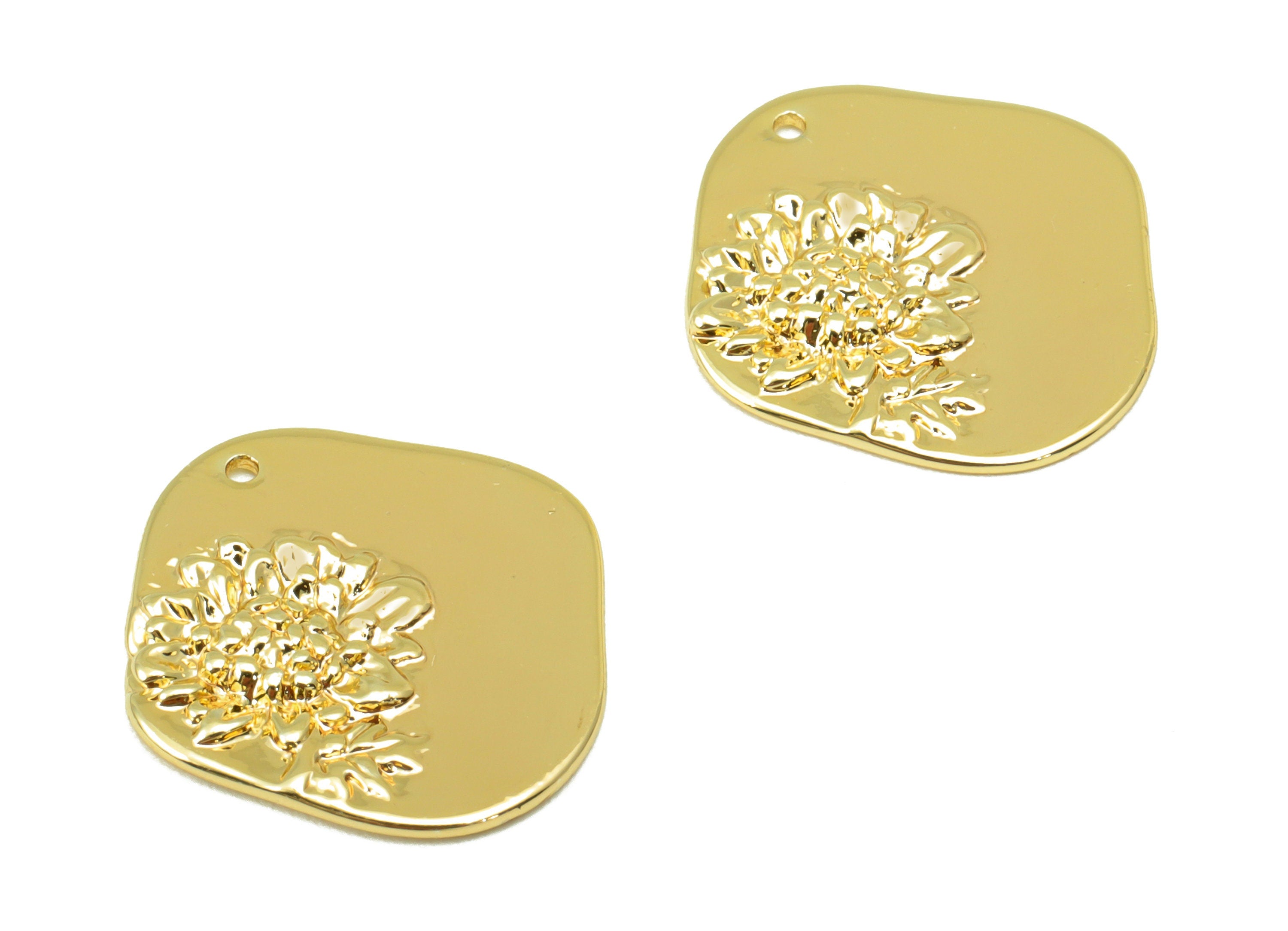 Brass Square Earring - Brass Aster Charm - Gold Flower Pendant -For Necklace - 18k Real Gold Plated -18.6x 17.83x 1.59mm- RGP6475 - DOMEDBAZAAR
