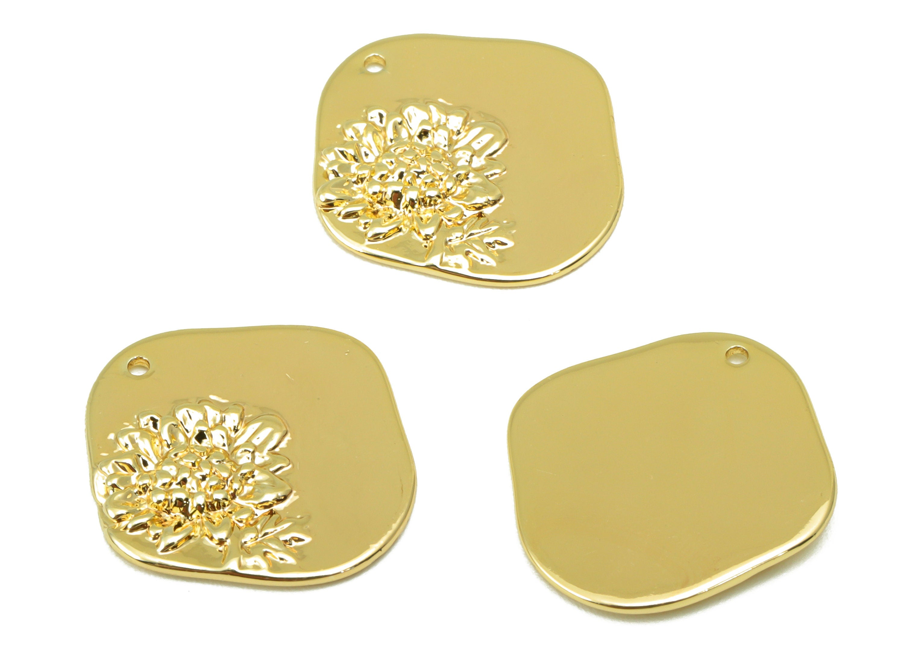 Brass Square Earring - Brass Aster Charm - Gold Flower Pendant -For Necklace - 18k Real Gold Plated -18.6x 17.83x 1.59mm- RGP6475 - DOMEDBAZAAR