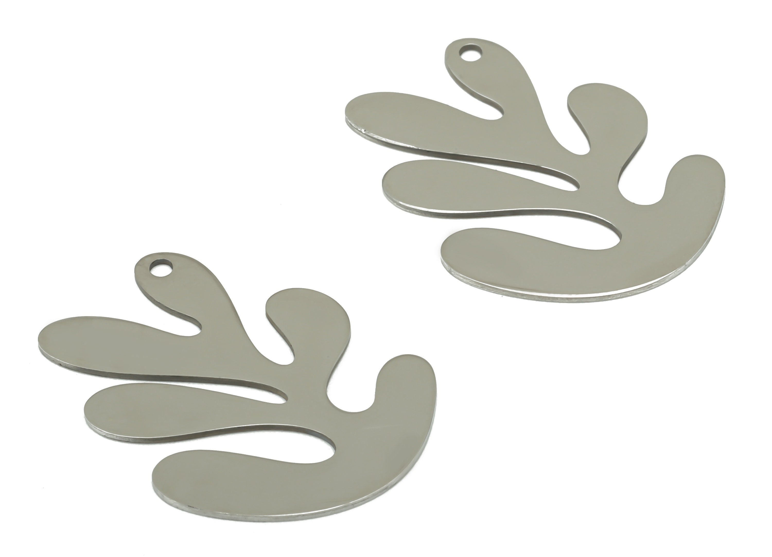 Stainless Steel Leaf Earring Charm - Steel Pendant - Stainless Steel Botanical Charm - Steel Leaf Charm - 25.34 x 18.65 x 0.6mm- SS1417 - DOMEDBAZAAR