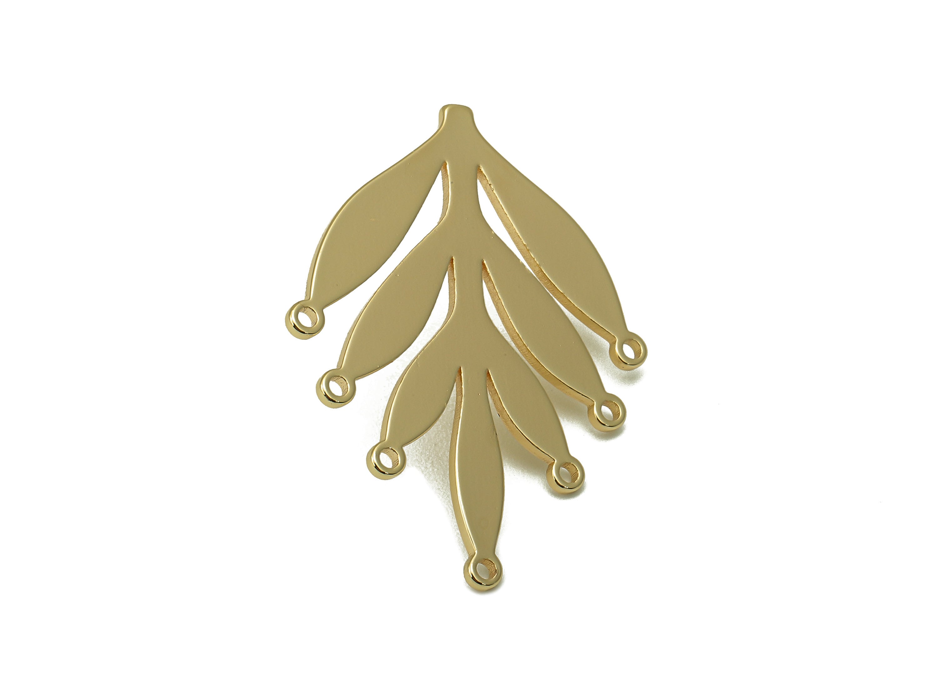 Brass Spruce Stud Earring - Brass Botanical Earring Post -leaf Earring Post with Holes - 18K Real Gold Plating - 30.57x23.4x1mm - RGP5910G - DOMEDBAZAAR