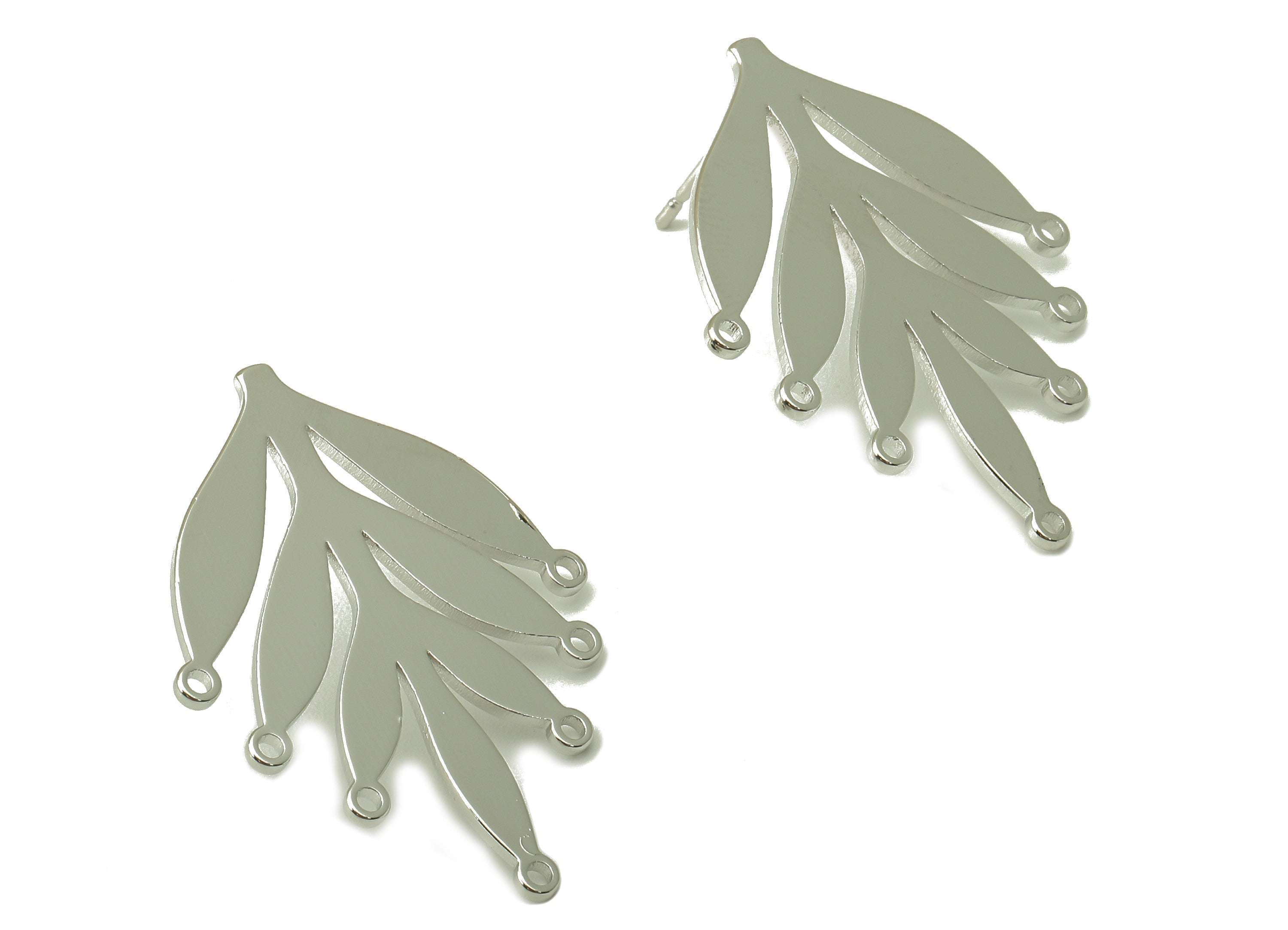 Brass Spruce Stud Earring - Botanical Earring Post -leaf Earring Post with Holes - 18k real white gold  plating- 31x23.4x1mm - RGP5910G - DOMEDBAZAAR