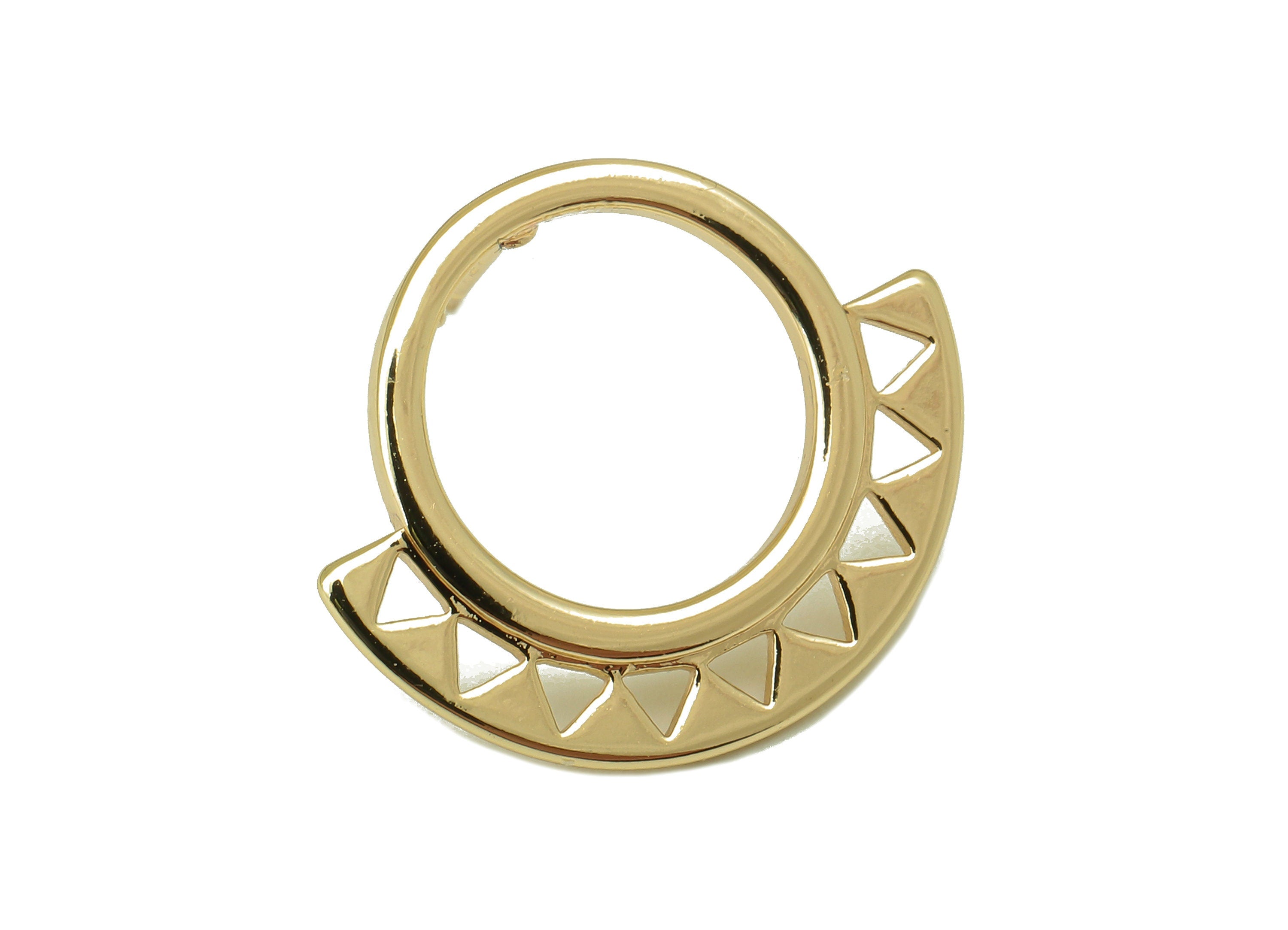 Brass Round Stud Earring - Semicircle Earring Post - Arch Bridge Hollow Triangle Post - 18K Real Gold Plating - 21x 18x 1.77mm- RGP5911G - DOMEDBAZAAR