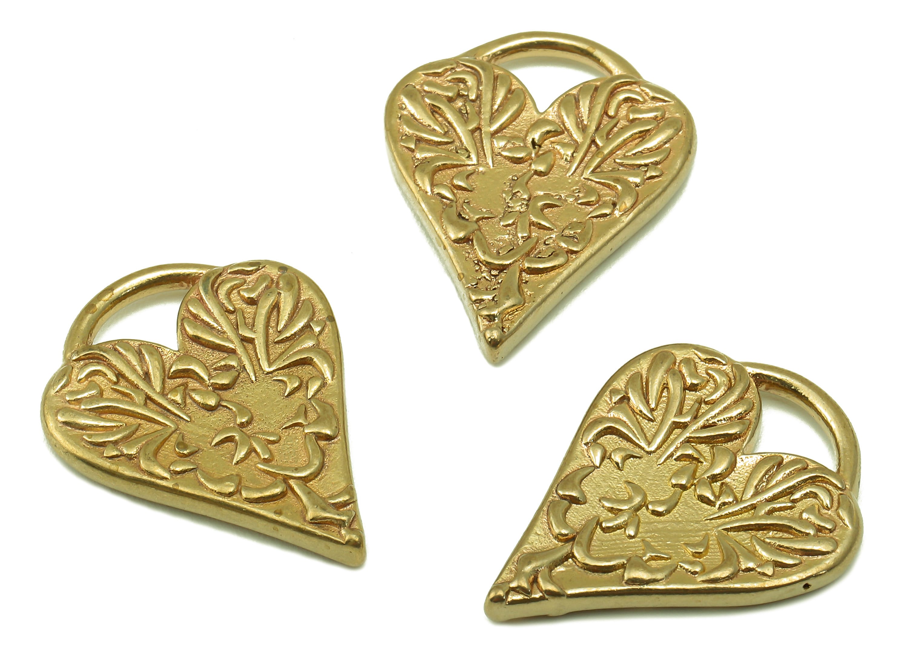 Brass Heart Earring Charms - Raw Brass Heart Pendant - Carved Flower Earring - For Necklace - Jewelry Making Supplies - 25x19.4x3mm - PP8556 - DOMEDBAZAAR