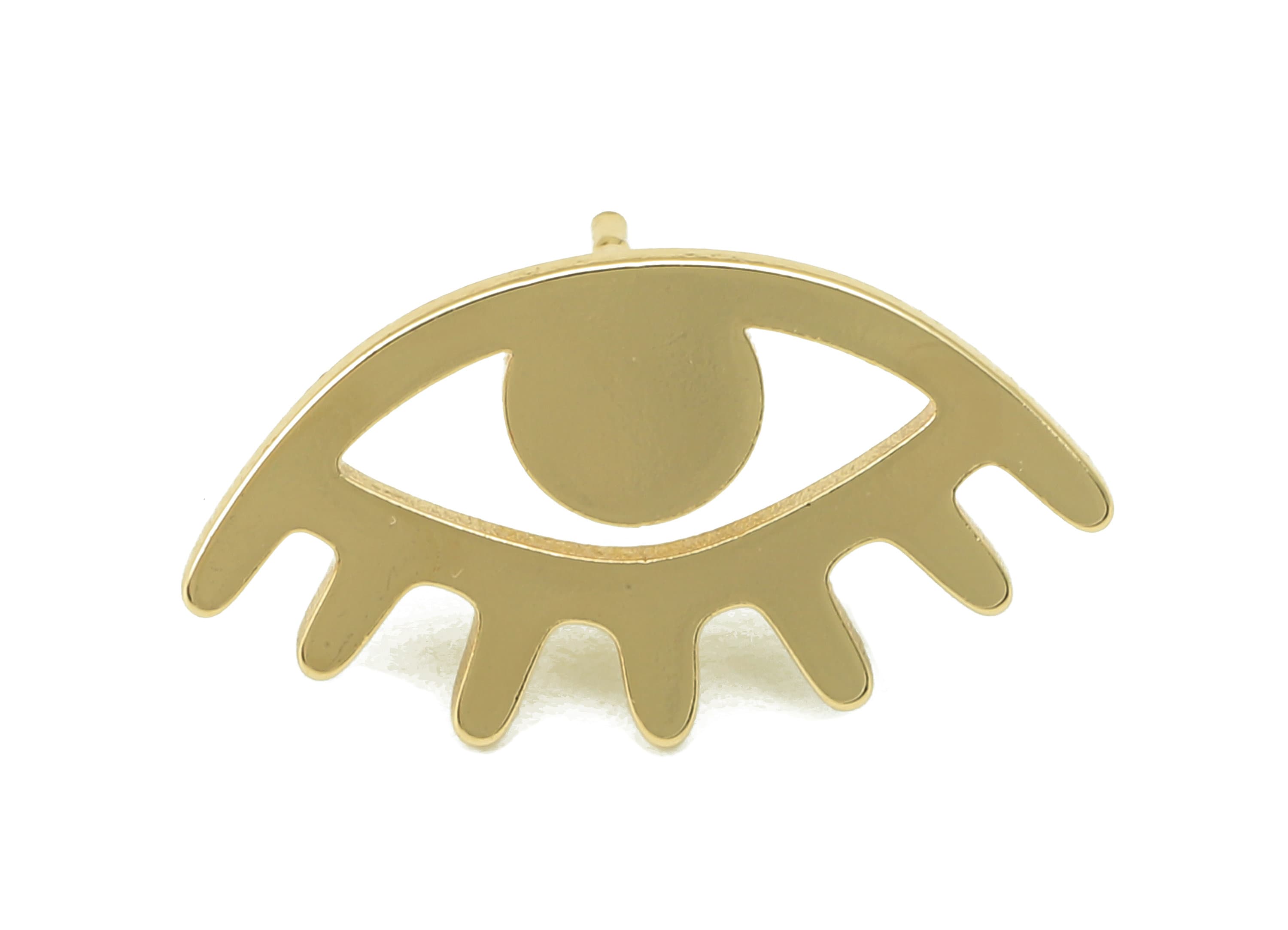 Brass Eyes Stud Earring - Eyelash Shaped Earring Stud- Sunflower Eyelash Post - 18K Real Gold Plating - 20x11x1mm- RGP5912G - DOMEDBAZAAR