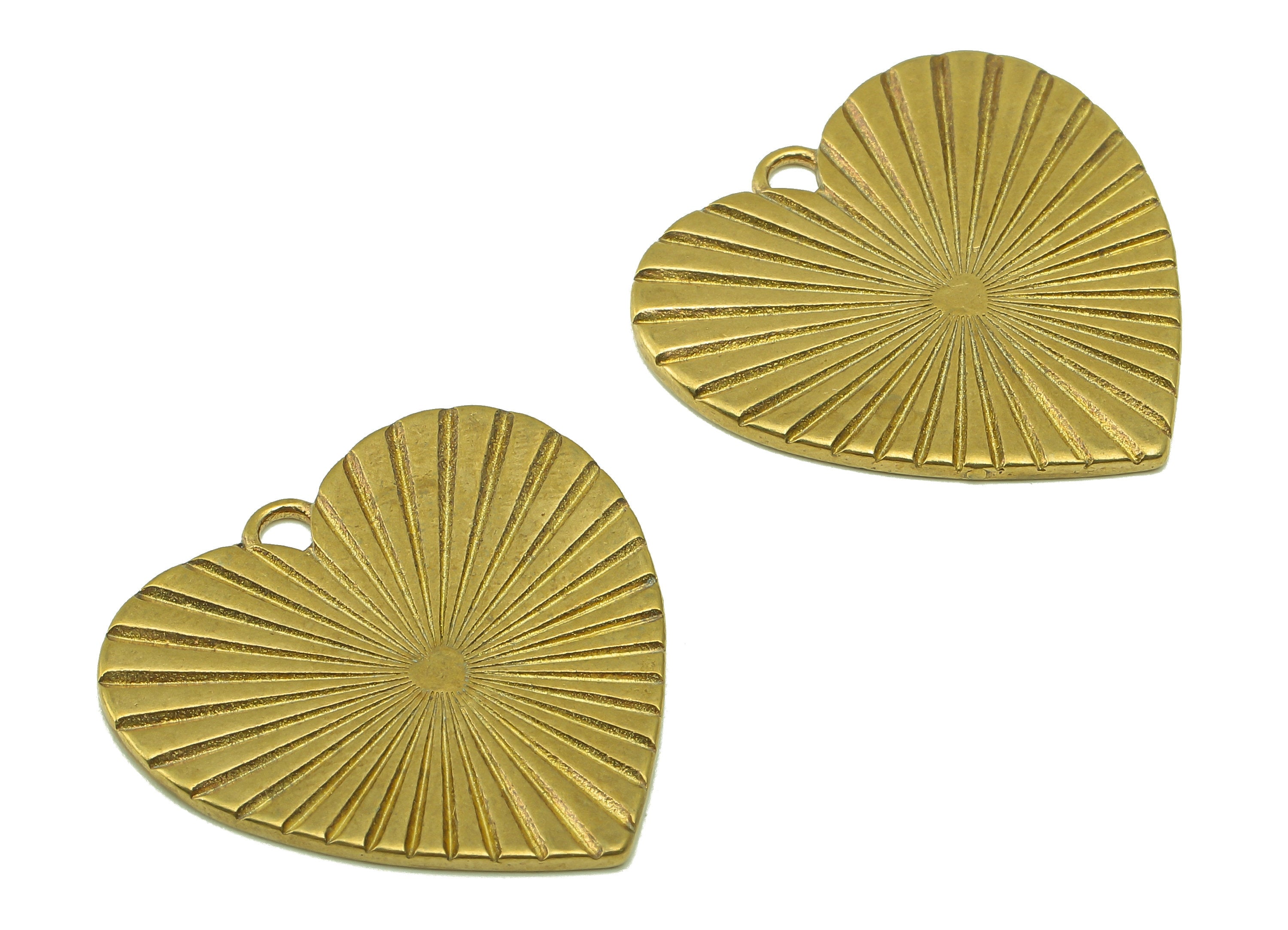 Brass Heart Earring - Raw Brass Heart Pendant - Sunshine Earring Charms - For Necklace - Jewelry Supplies - 29.37 x 29.55 x 1.35mm - PP 8557 - DOMEDBAZAAR