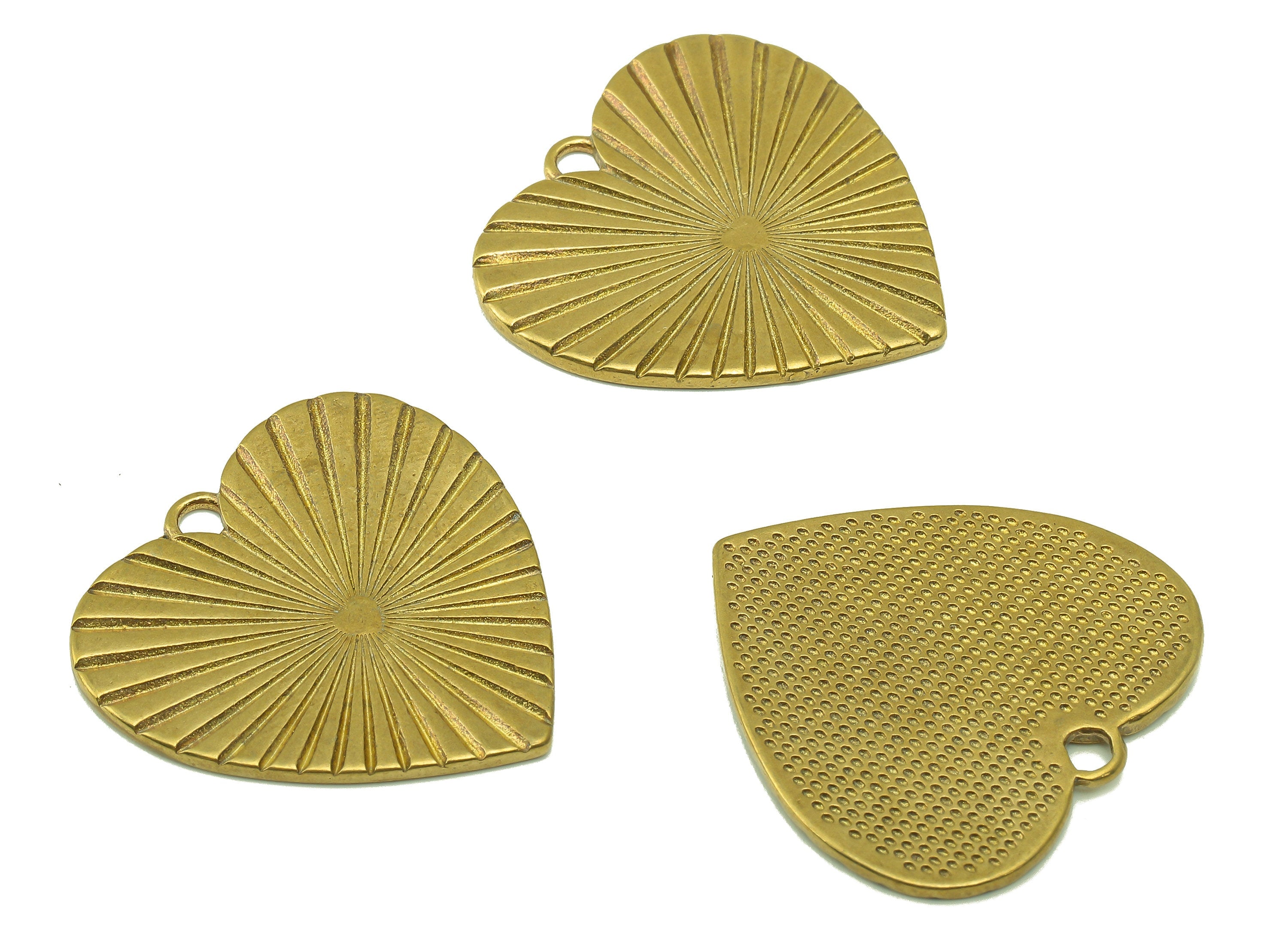 Brass Heart Earring - Raw Brass Heart Pendant - Sunshine Earring Charms - For Necklace - Jewelry Supplies - 29.37 x 29.55 x 1.35mm - PP 8557 - DOMEDBAZAAR