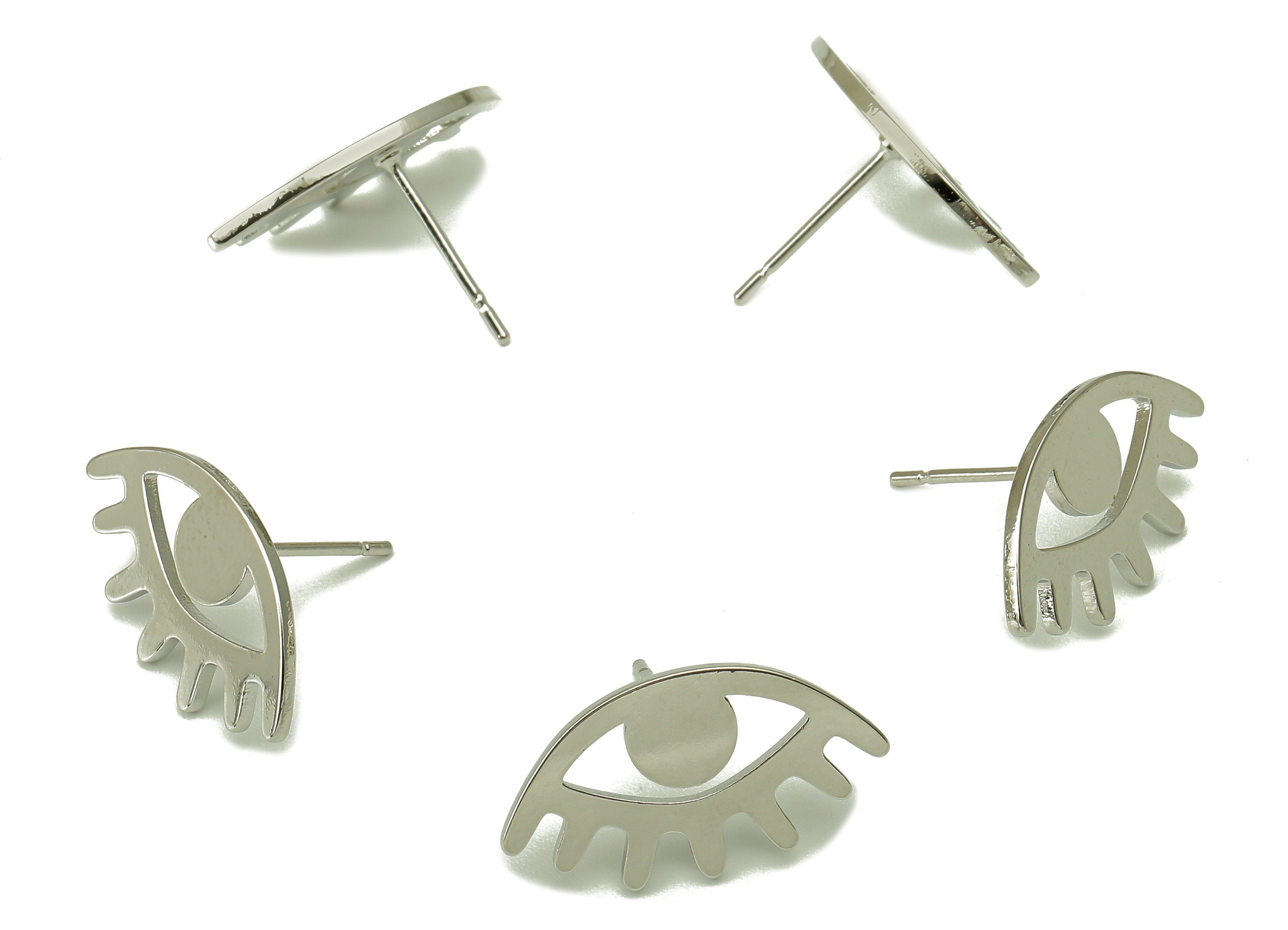 Silver Eyes Stud Earring - Eyelash Shaped Earring Stud- Sunflower Eyelash Post - 18K Real White Gold Plating - 20x11x1mm- RGP5912G - DOMEDBAZAAR