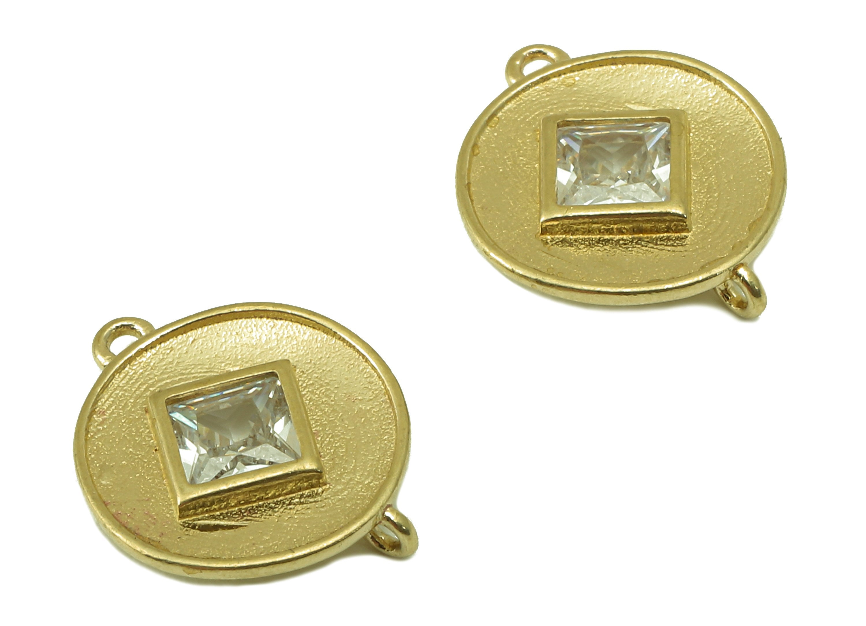 Brass Circle Earring Charms - Raw Brass Square Cubic Zirconia - For Necklace - CZ Circle Connector - Jewelry Making - 14x11.3x2.8mm - PP8570 - DOMEDBAZAAR