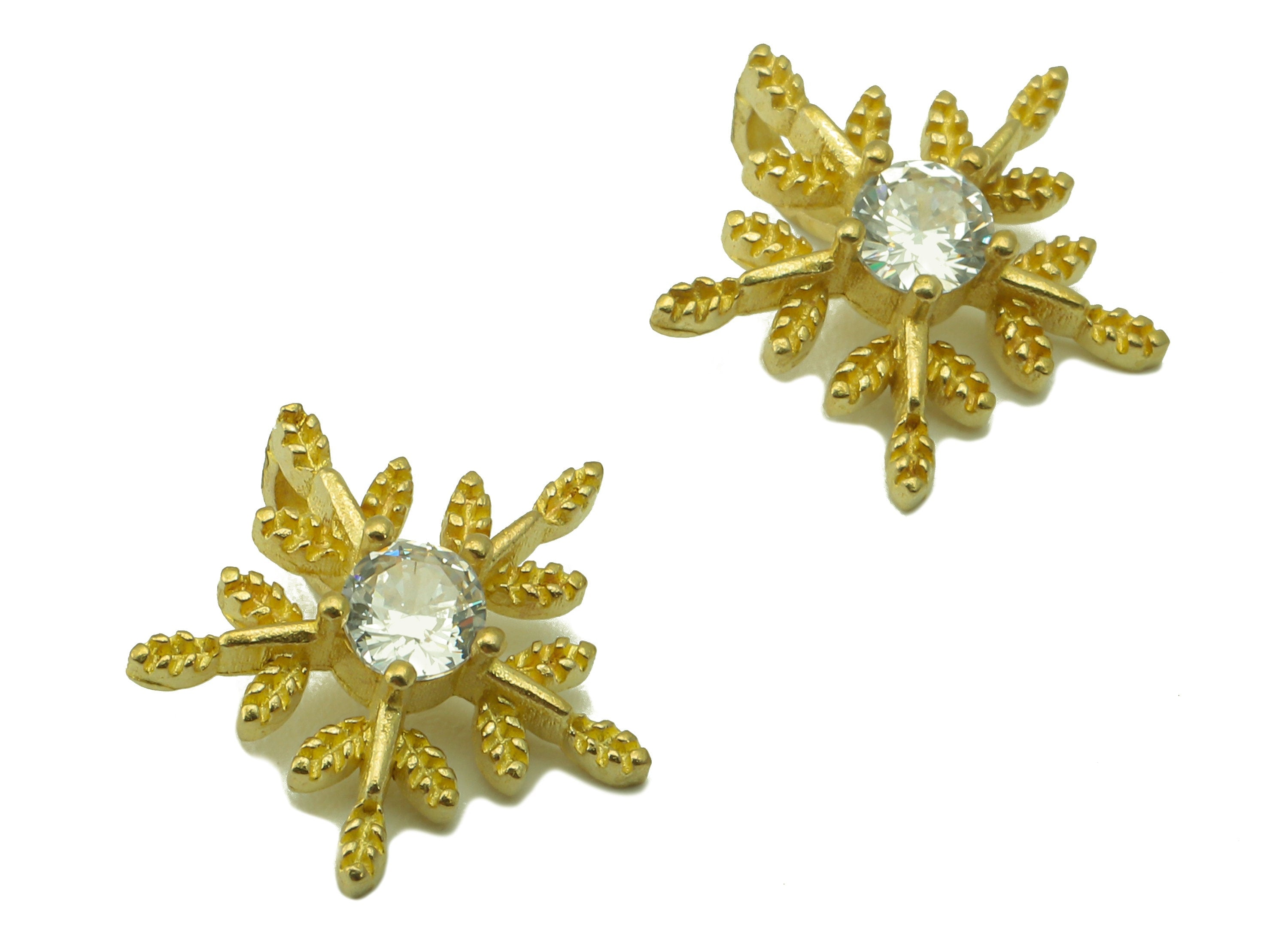 Brass Snowflake Earring Charms - Raw Brass Cubic Zirconia Snowflake Pendant - For Necklace - Jewelry Making - 11.75 x 11.95 x 3.3mm - PP8580 - DOMEDBAZAAR
