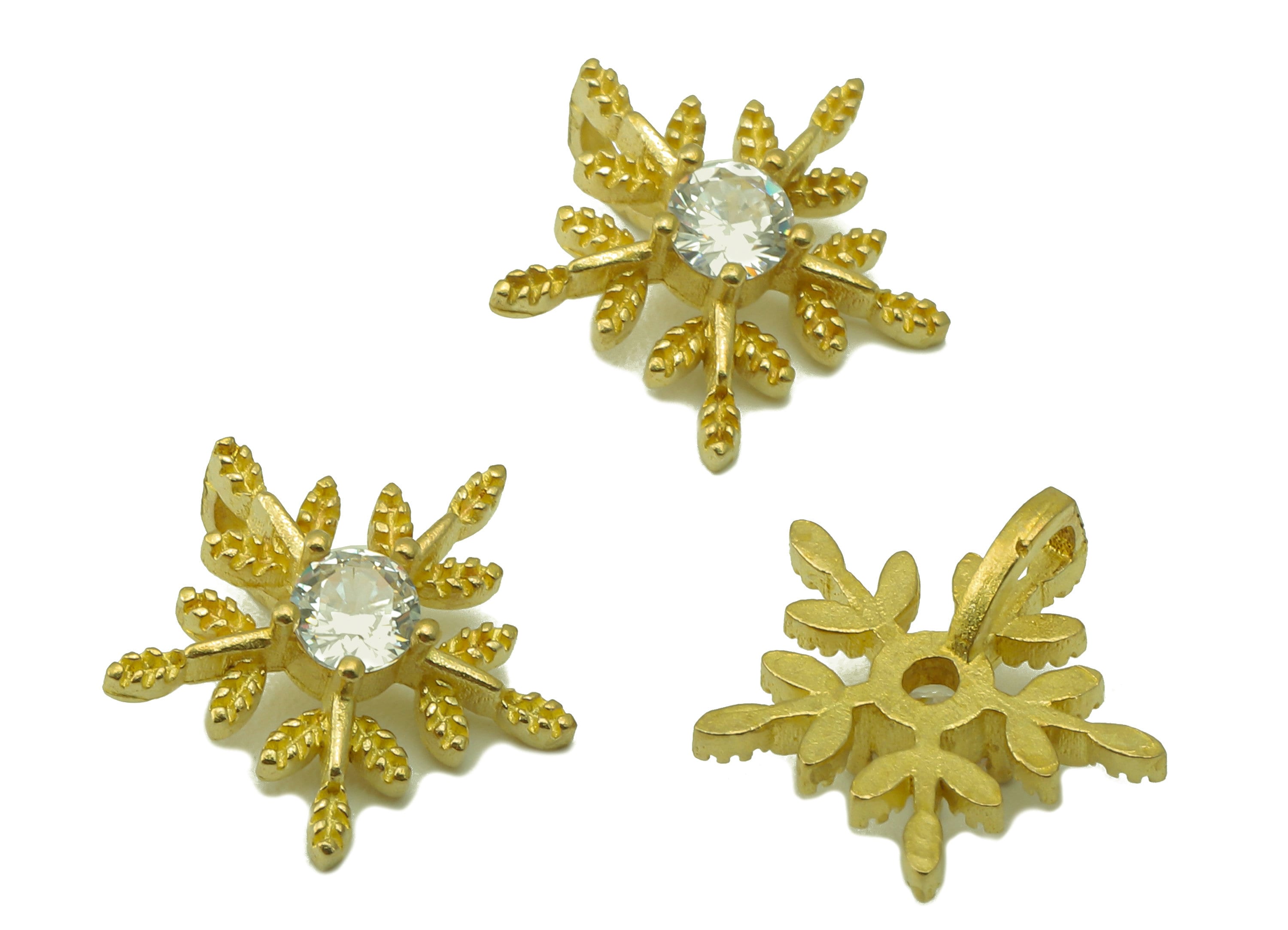 Brass Snowflake Earring Charms - Raw Brass Cubic Zirconia Snowflake Pendant - For Necklace - Jewelry Making - 11.75 x 11.95 x 3.3mm - PP8580 - DOMEDBAZAAR