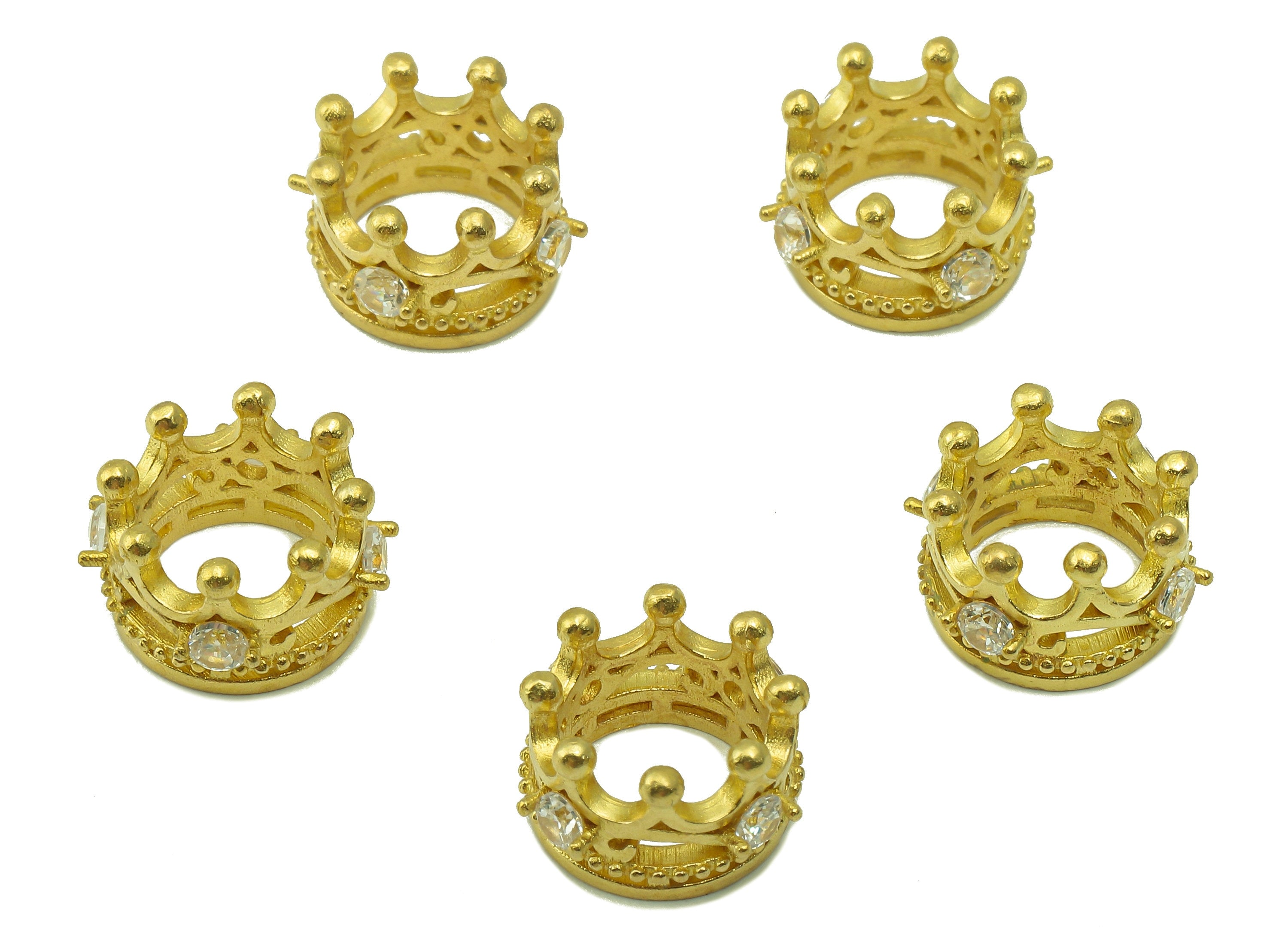 Brass Crown Bead - Raw Brass Cubic Zirconia Hollow Pendant - CZ Crown For Necklace Spacer - Jewelry Making - 13.73 x 7.93 x 1.73mm - PP8582 - DOMEDBAZAAR