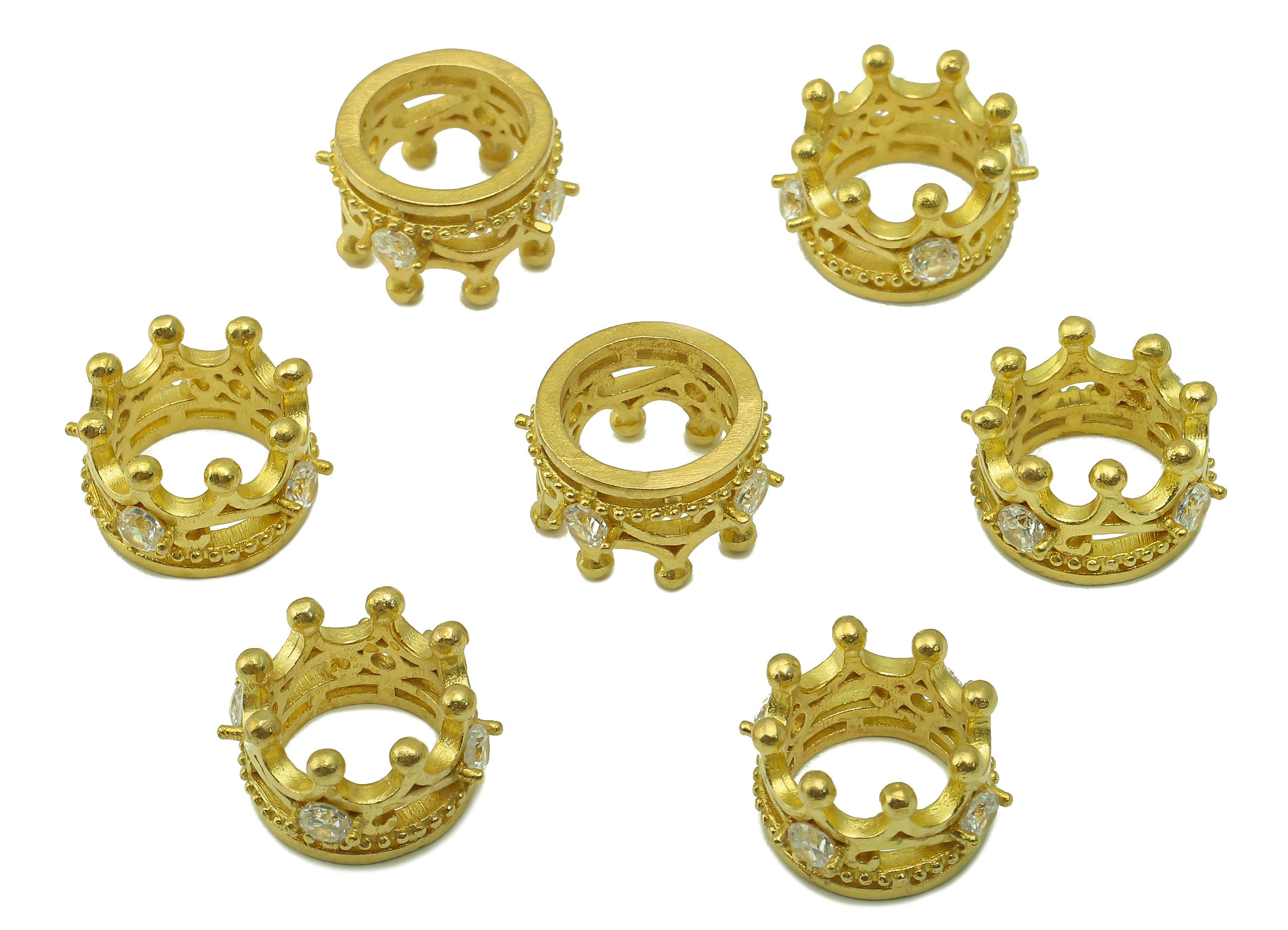 Brass Crown Bead - Raw Brass Cubic Zirconia Hollow Pendant - CZ Crown For Necklace Spacer - Jewelry Making - 13.73 x 7.93 x 1.73mm - PP8582 - DOMEDBAZAAR