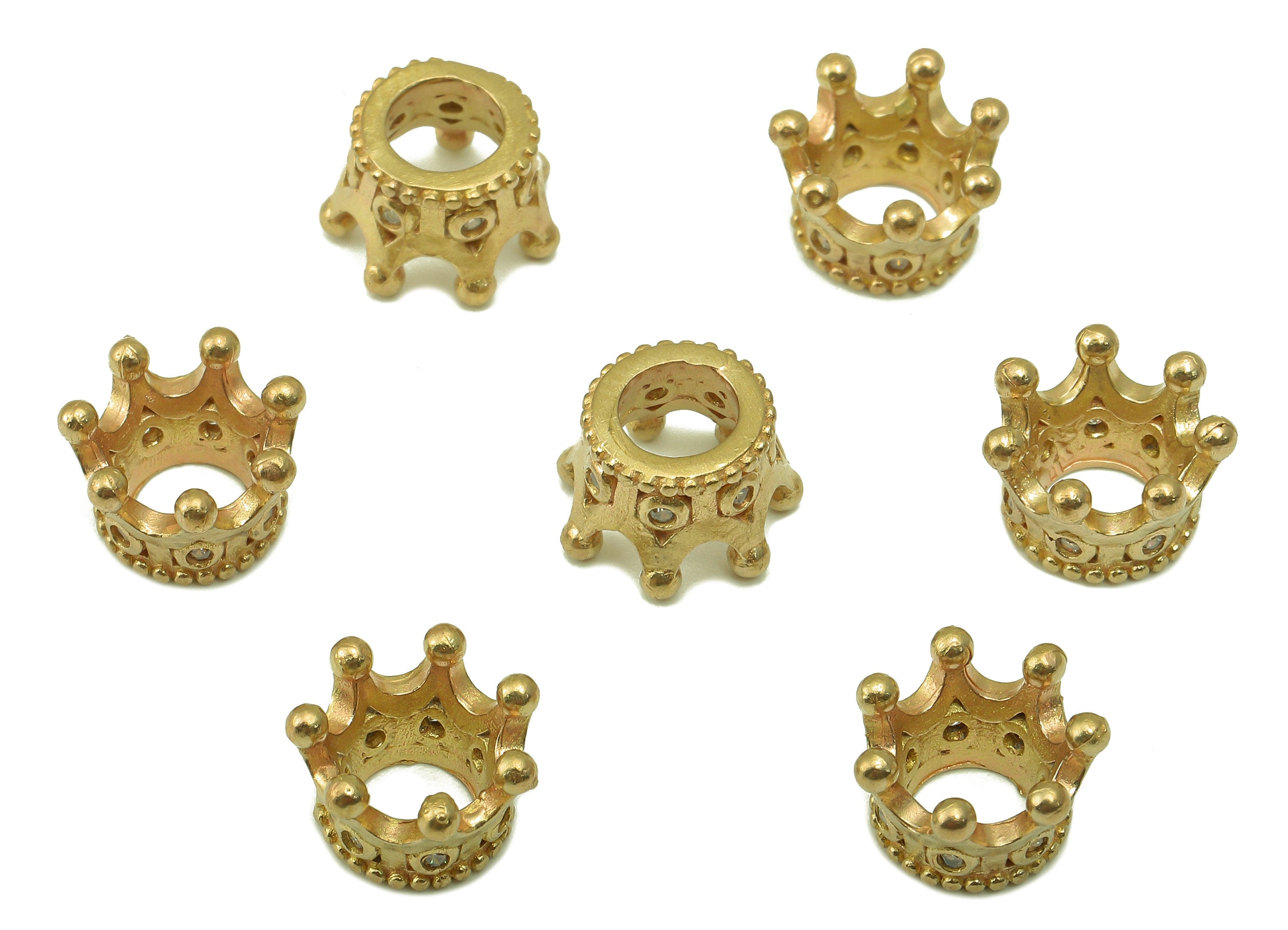 Brass Crown Bead - Raw Brass Cubic Zirconia Hollow Pendant - CZ Crown For Necklace Spacer - Jewelry Making - 11.22 x 7.09 x 1.68mm - PP8583 - DOMEDBAZAAR