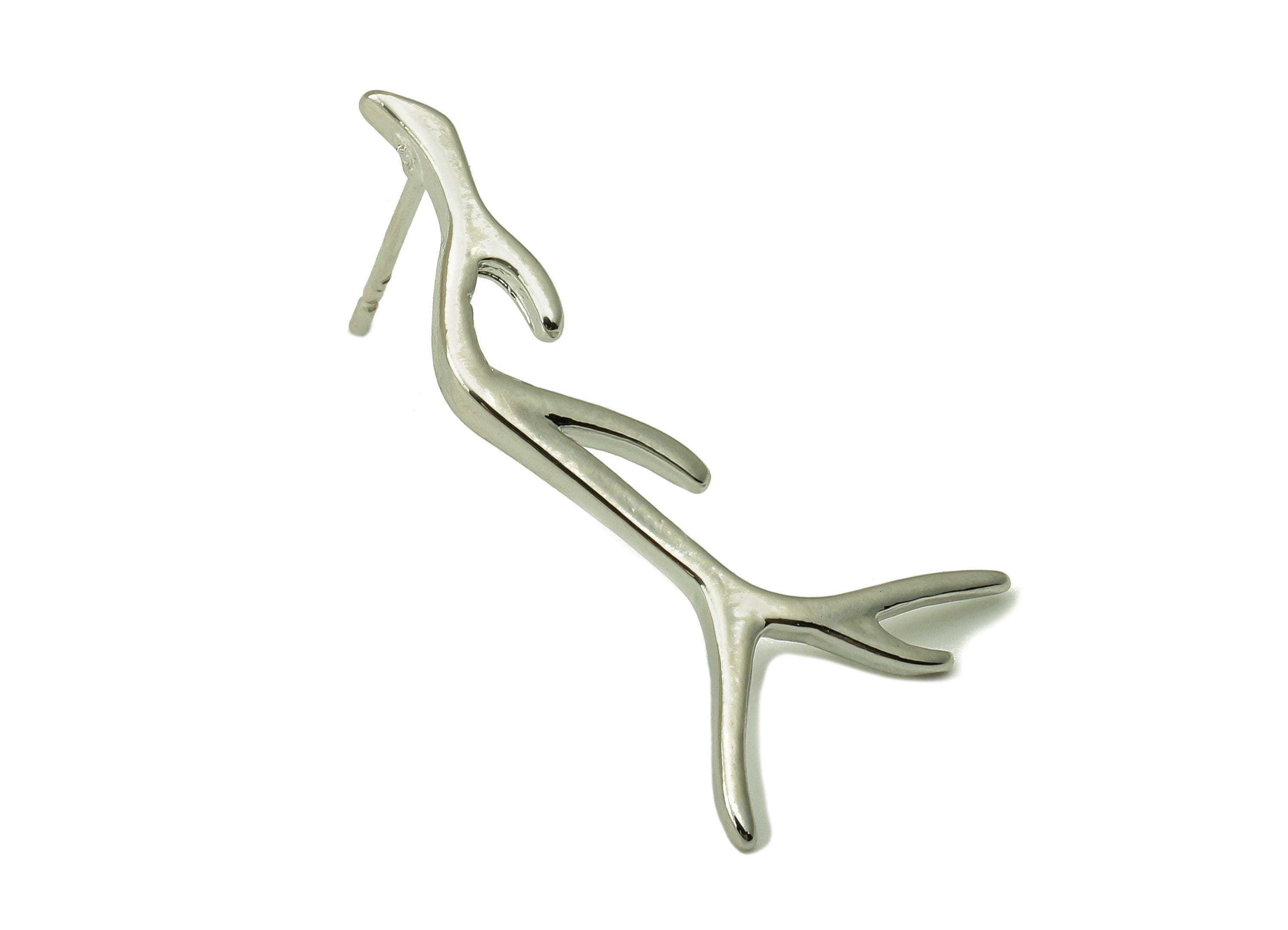 Silver Antler Stud Earring - Branch earring post - Dendritic Earring -18K Real White Gold-Plated Brass - 29.16x15.1x1.68mm RGP5914S - DOMEDBAZAAR