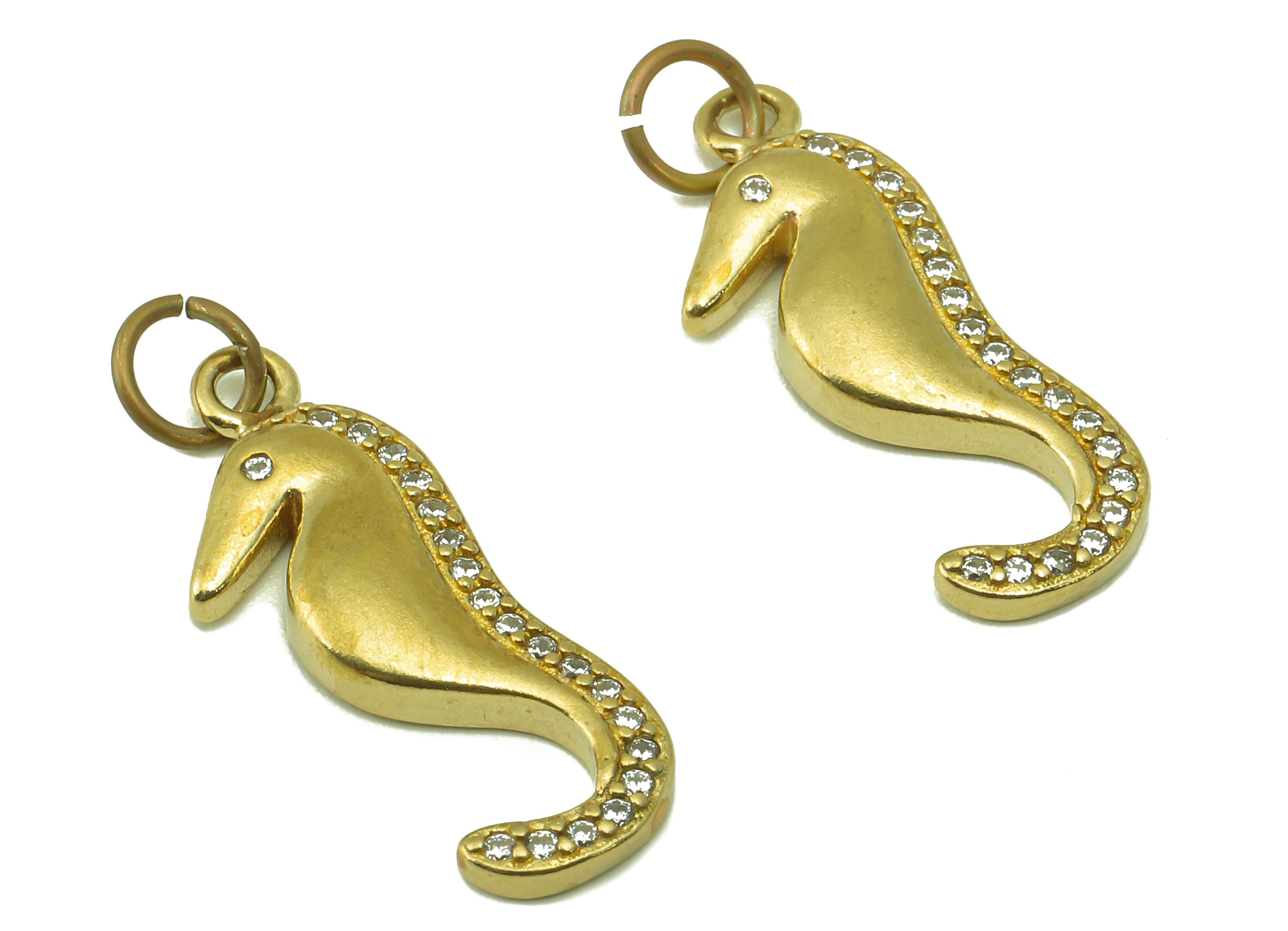 Brass Seahorse Earring Charms - Raw Brass Seahorse Cubic Zirconia With Hoop - For Necklace - Jewelry Making - 22.83 x 9.06 x 2.62mm- PP8585 - DOMEDBAZAAR