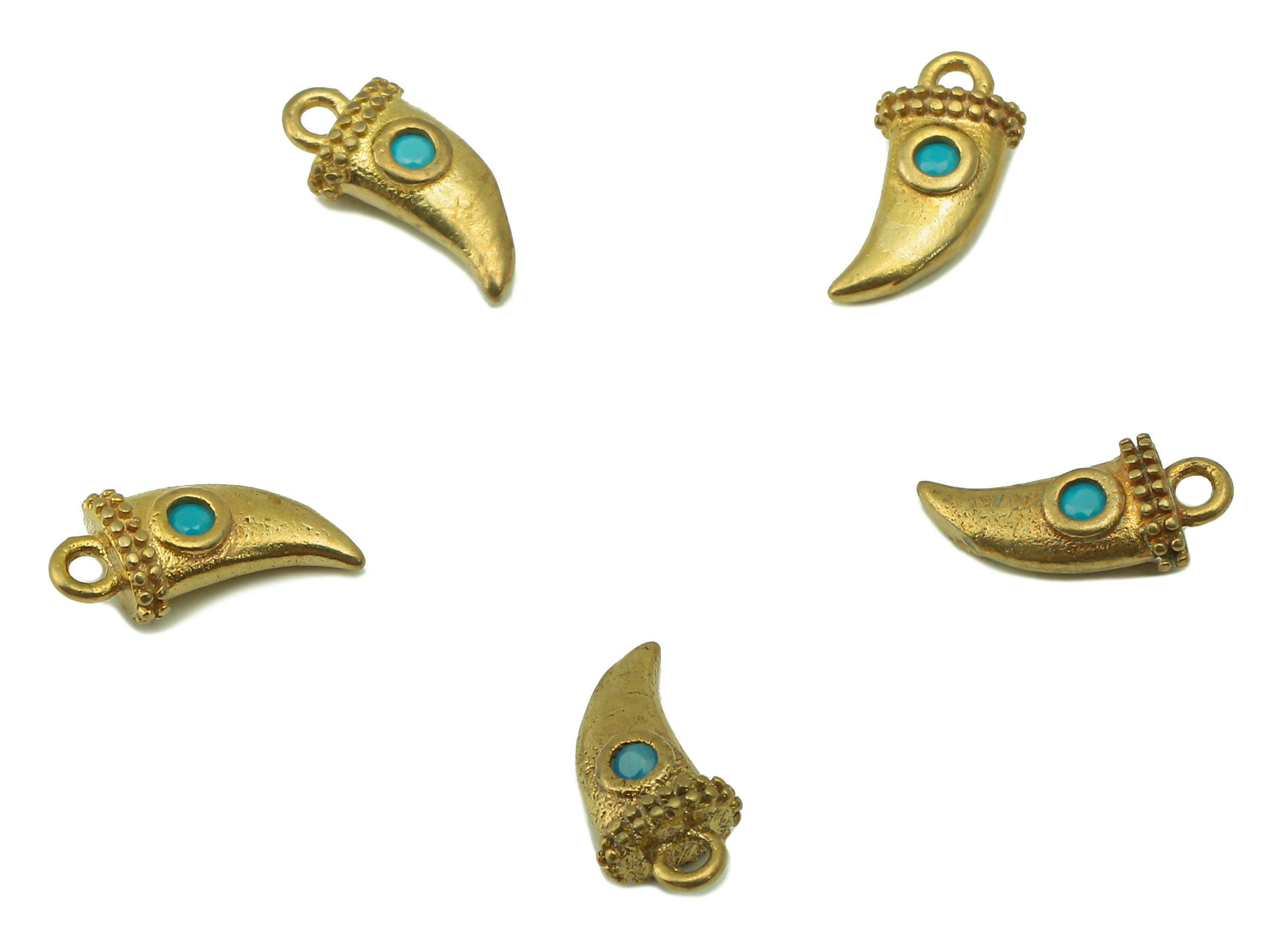 Brass Zircon Horn Earring - Raw Brass Cubic Zircon Horn Pendant - CZ Chili For Necklace - Jewelry Making Supplies - 9.27x 4.56x2.7mm- PP8561 - DOMEDBAZAAR