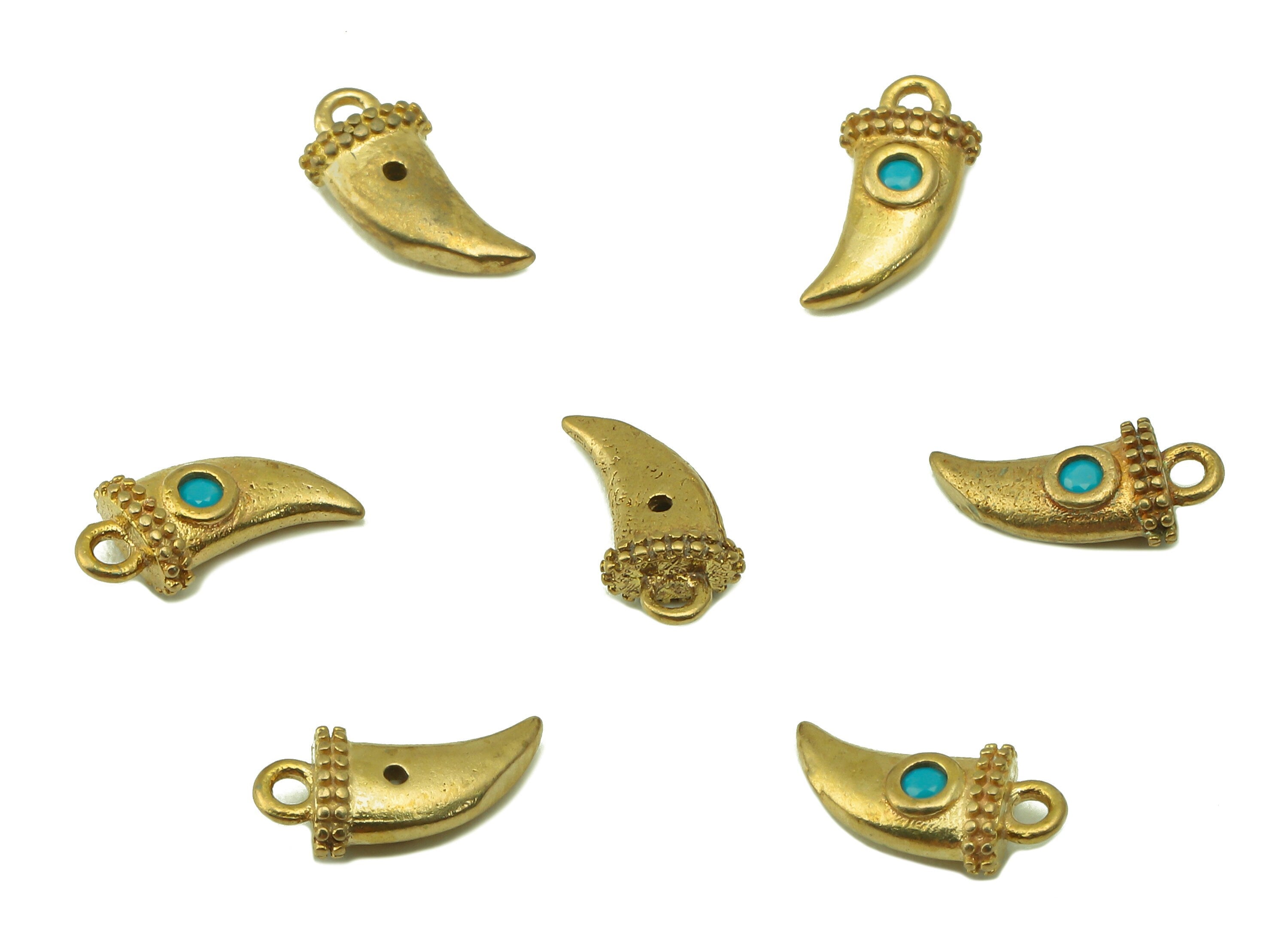 Brass Zircon Horn Earring - Raw Brass Cubic Zircon Horn Pendant - CZ Chili For Necklace - Jewelry Making Supplies - 9.27x 4.56x2.7mm- PP8561 - DOMEDBAZAAR